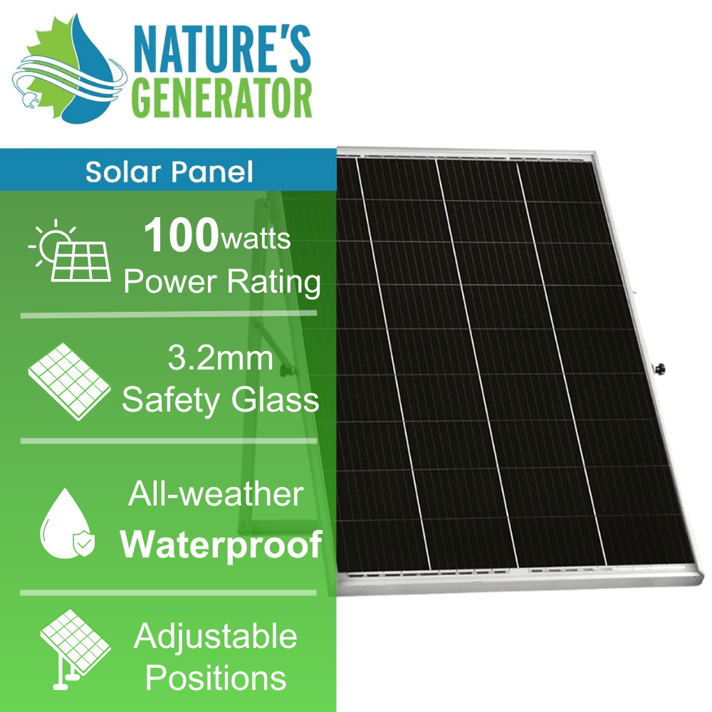 Nature's Generator 100W Rigid Solar Panel with Cable and Connector - Generator Vault - Rigid 100W Solar Panel - 