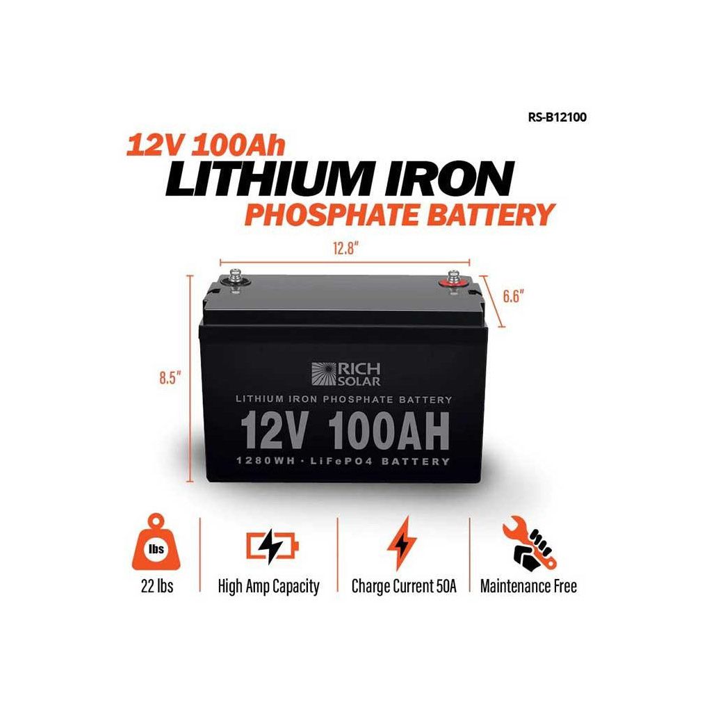 Rich Solar 12V 100Ah LiFePO4 Lithium Iron Phosphate Battery