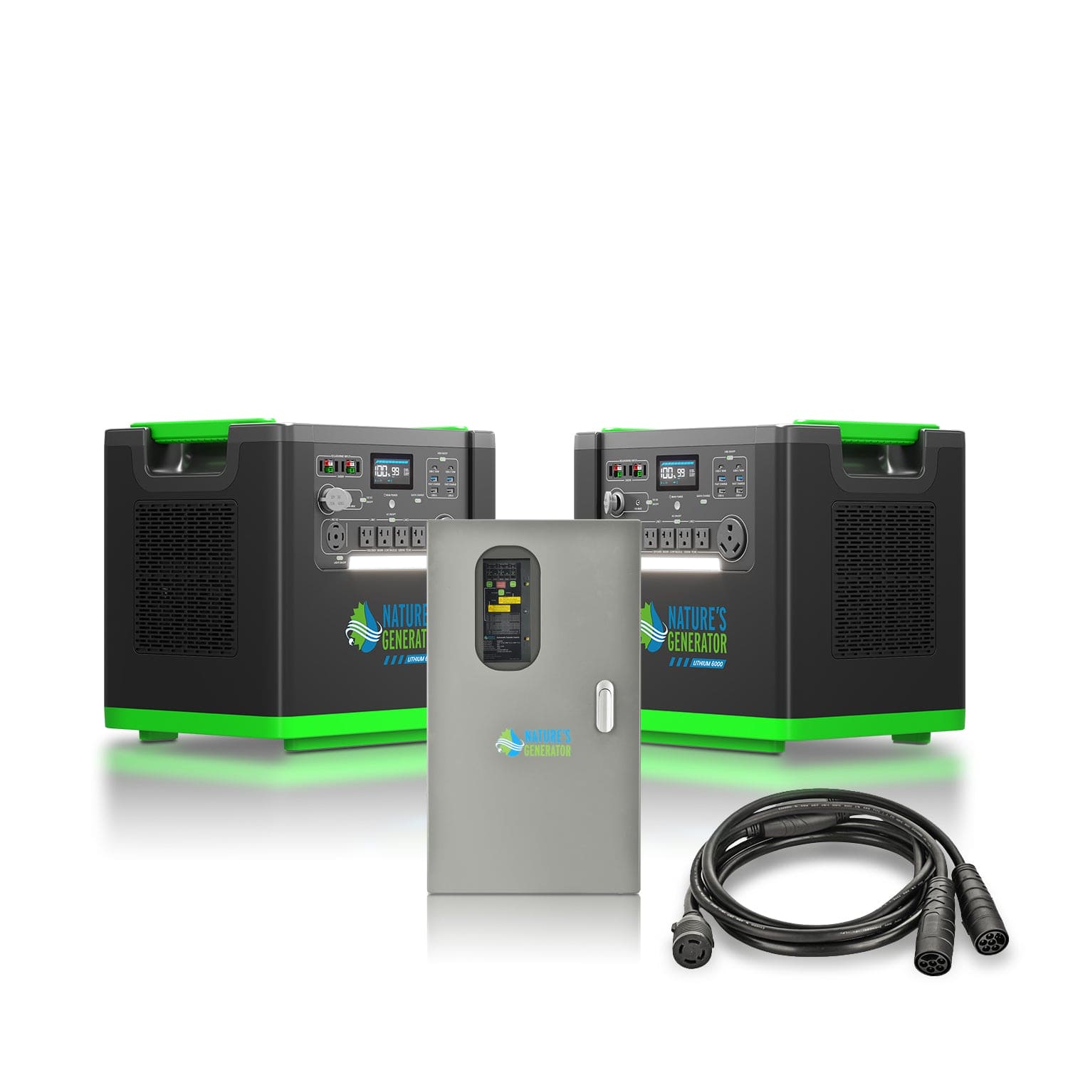 Nature's Generator Lithium 6000 Portable Power Station with Transfer Switch - Generator Vault - 2x Lithium 6000 + 50A Automatic Transfer Switch - 