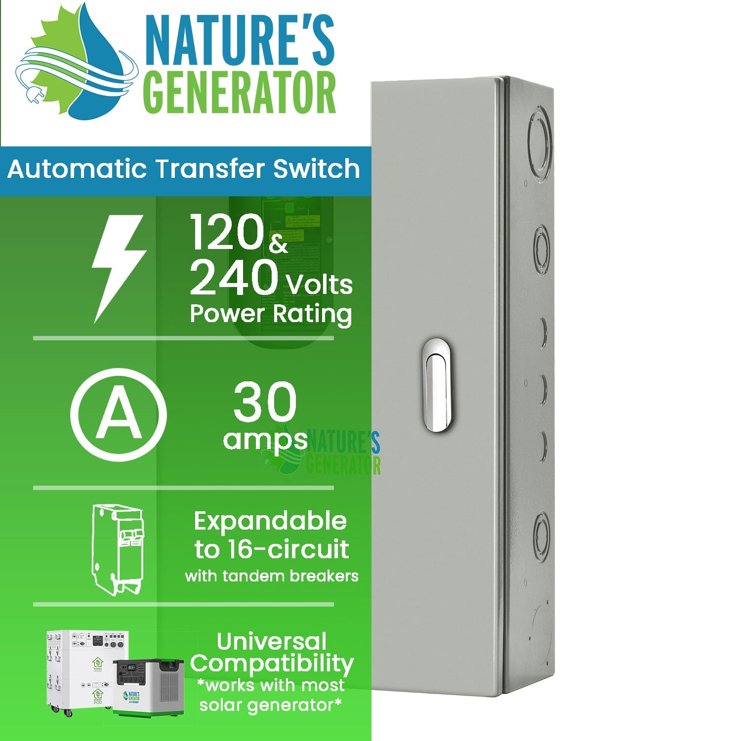 Nature's Generator 30A Automatic Generator Transfer Switch - Generator Vault - 30A Automatic Transfer Switch - 