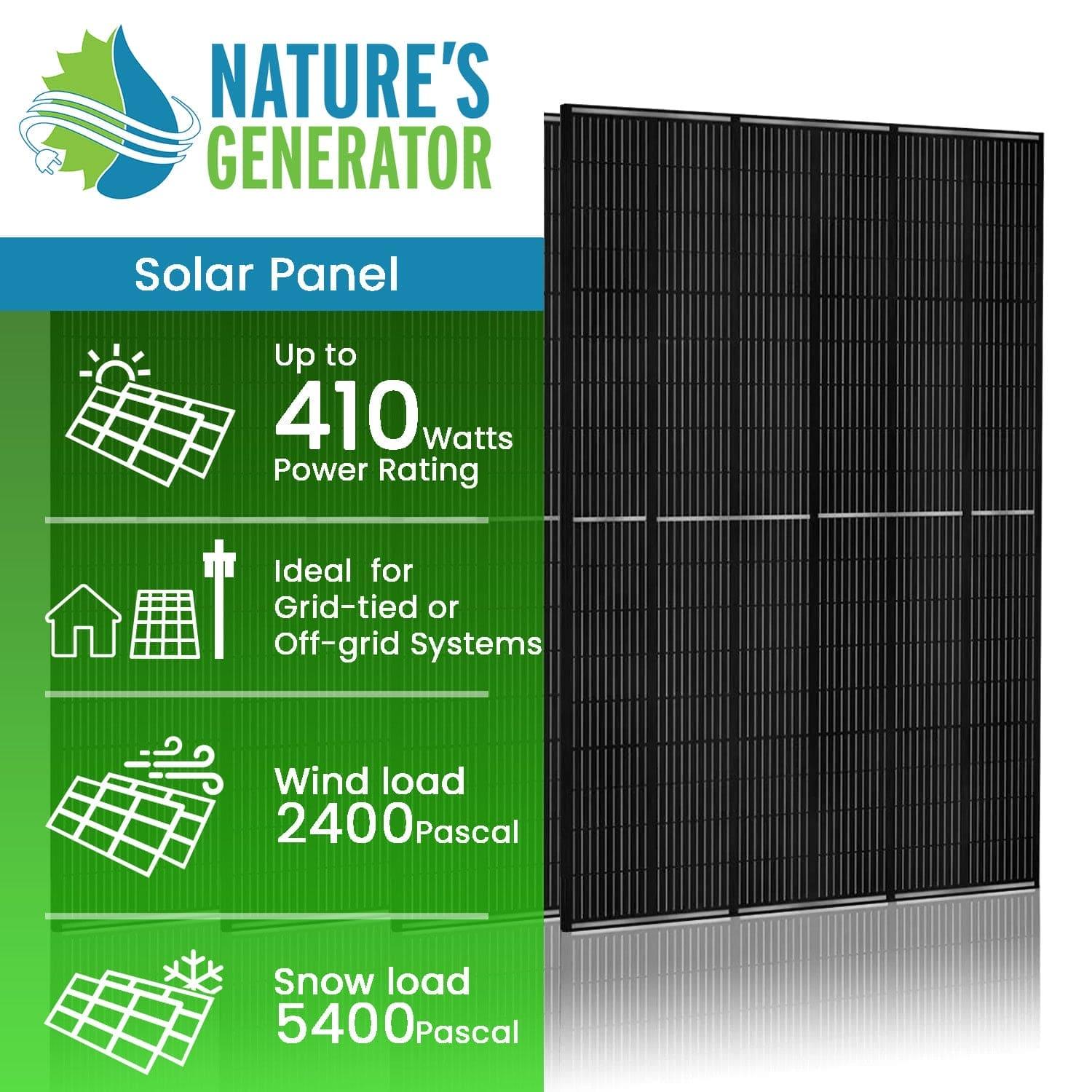 Nature's Generator 410W Monocrystalline Solar Panels 4 Pack - Generator Vault - 