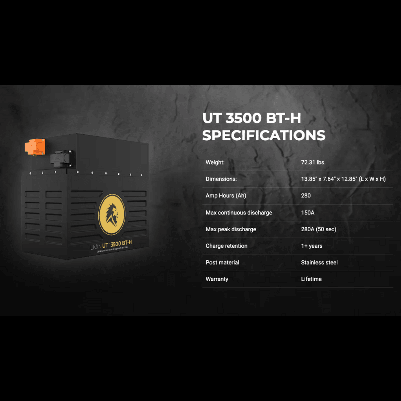 Lion Energy UT 3500-BT-H 3584Wh 12V Heated Bluetooth LiFePO4 Deep Cycle Battery - Generator Vault - 