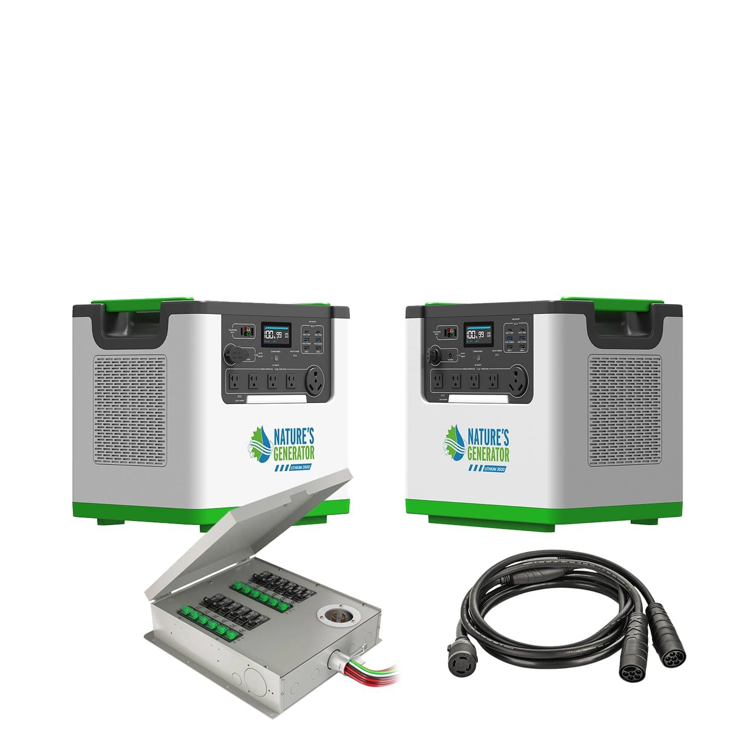 Nature's Generator Lithium 3600 Portable Power Station with Transfer Switch - Generator Vault - 2x Lithium 3600 +12 Circuit Transfer Switch (240V/7.2kW) - 