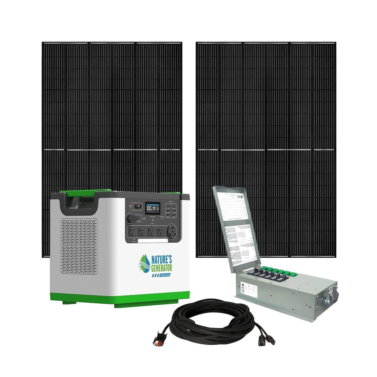 Nature's Generator Lithium 3600 Portable Power Station with Transfer Switch - Generator Vault - Lithium 3600 + 2x 410W Solar Panel + Transfer Switch - 