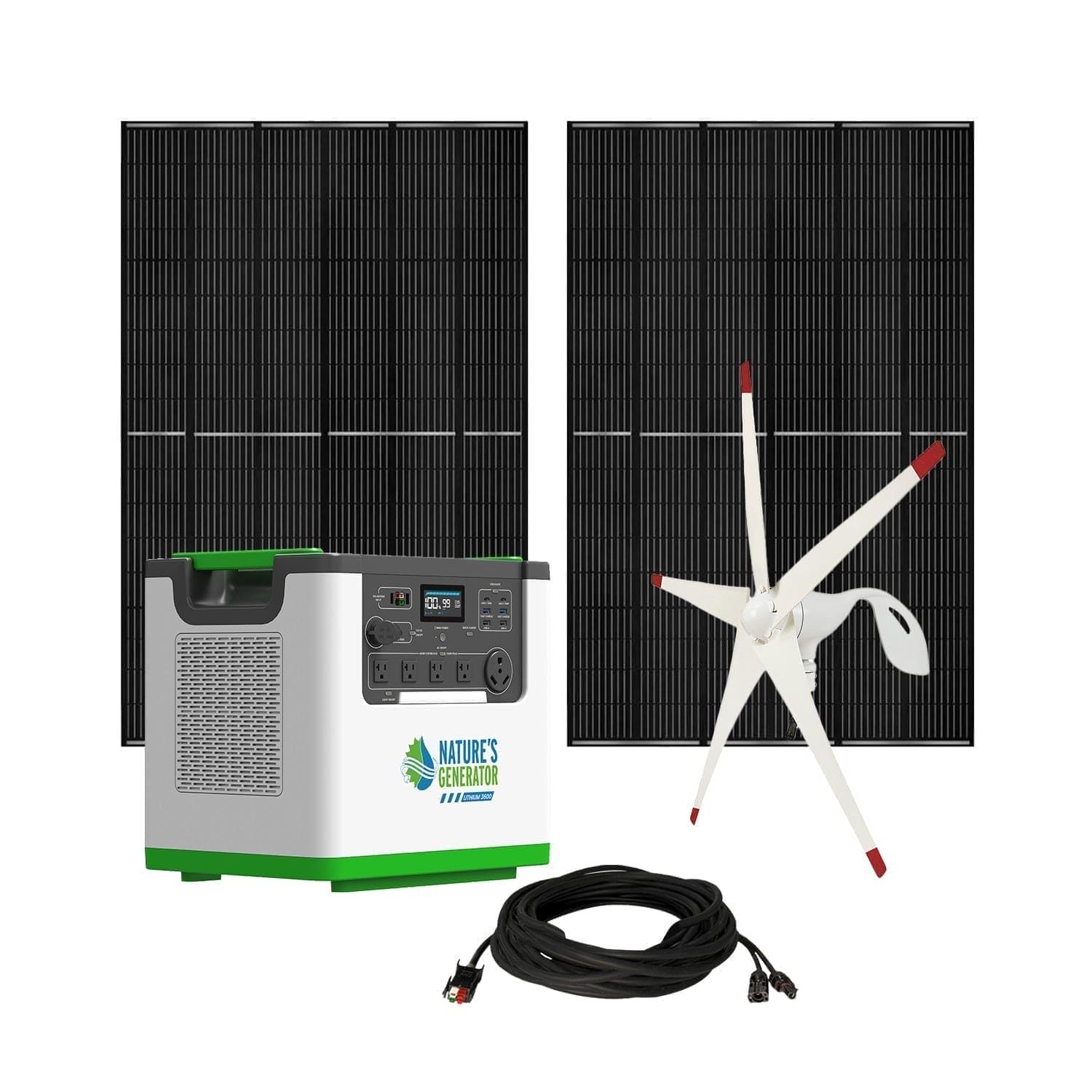 Nature's Generator Lithium 3600 Solar Generator Kit with Wind Turbine - Generator Vault - Lithium 3600 + 2x 410W Rigid Panel + Wind Turbine - 