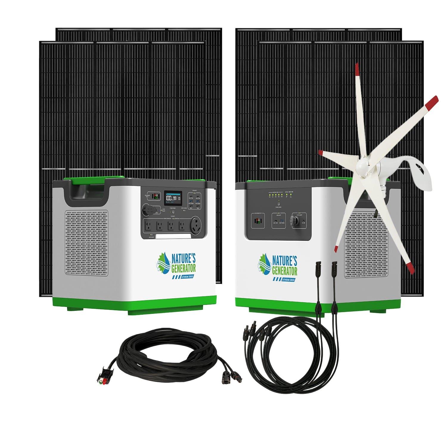 Nature's Generator Lithium 3600 Solar Generator Kit with Wind Turbine - Generator Vault - Lithium 3600 + Power Pod + 4x 410W Rigid Panel + Wind Turbine - 