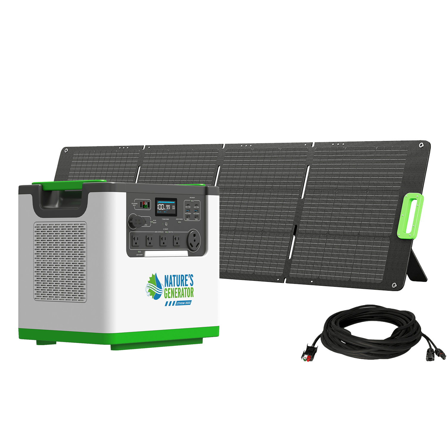 Nature's Generator Lithium 3600 Solar Generator Kit - Generator Vault - Lithium 3600 + 200W Folding Panel - 