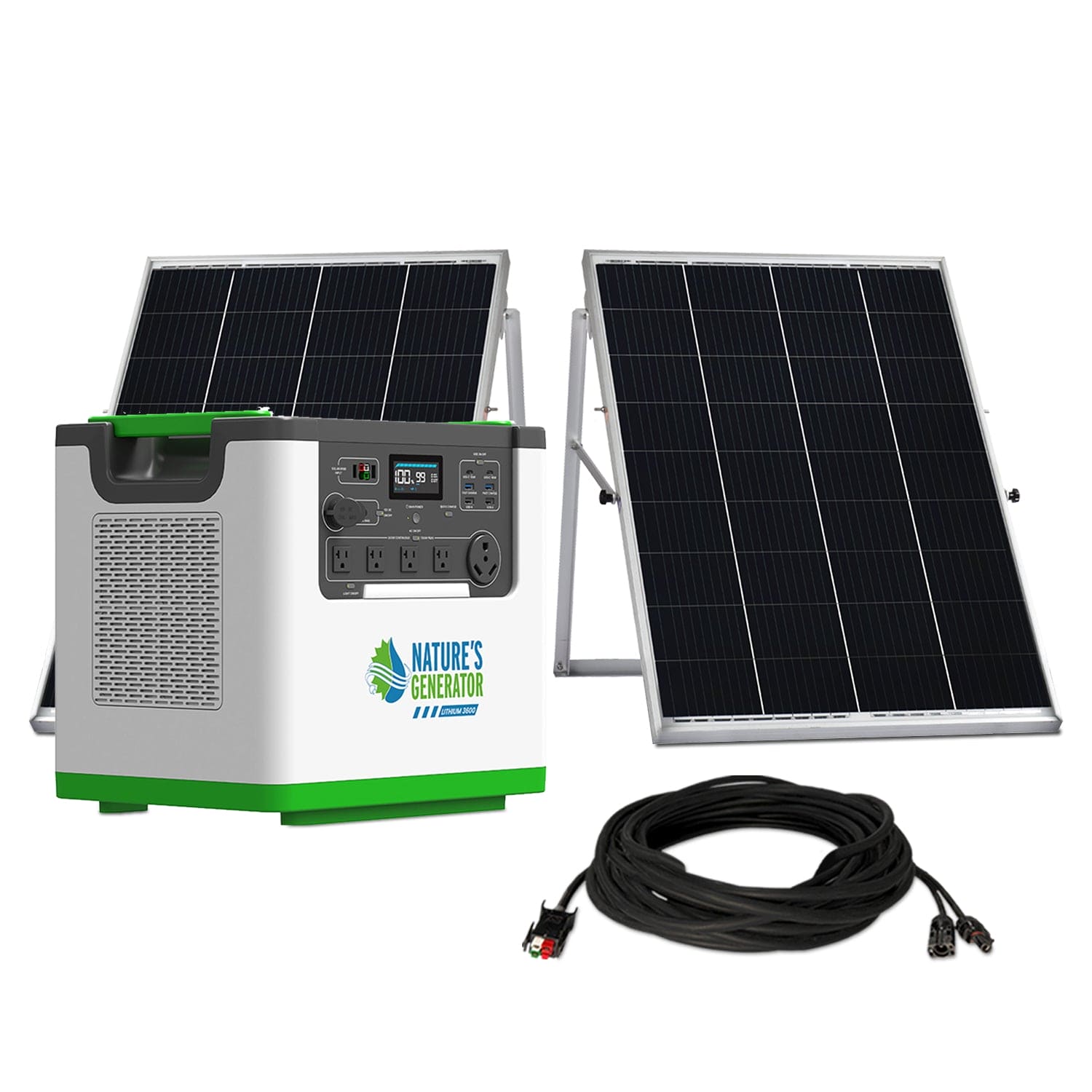 Nature's Generator Lithium 3600 Solar Generator Kit - Generator Vault - Lithium 3600 + 2x 100W Rigid Panel - 