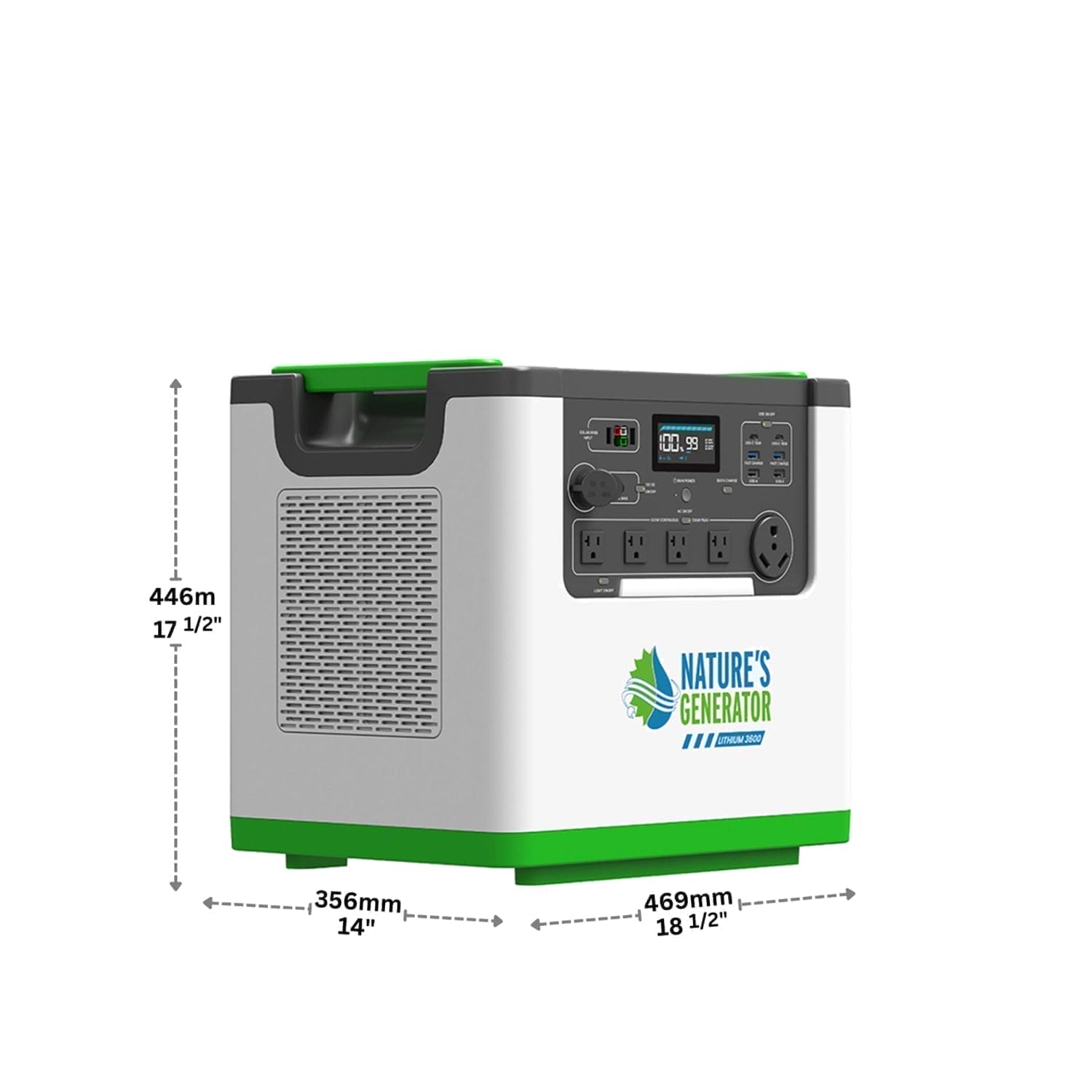 Nature's Generator Lithium 3600 Solar Generator Kit with Wind Turbine - Generator Vault - Lithium 3600 + 2x 100W Rigid Panel + Wind Turbine - 