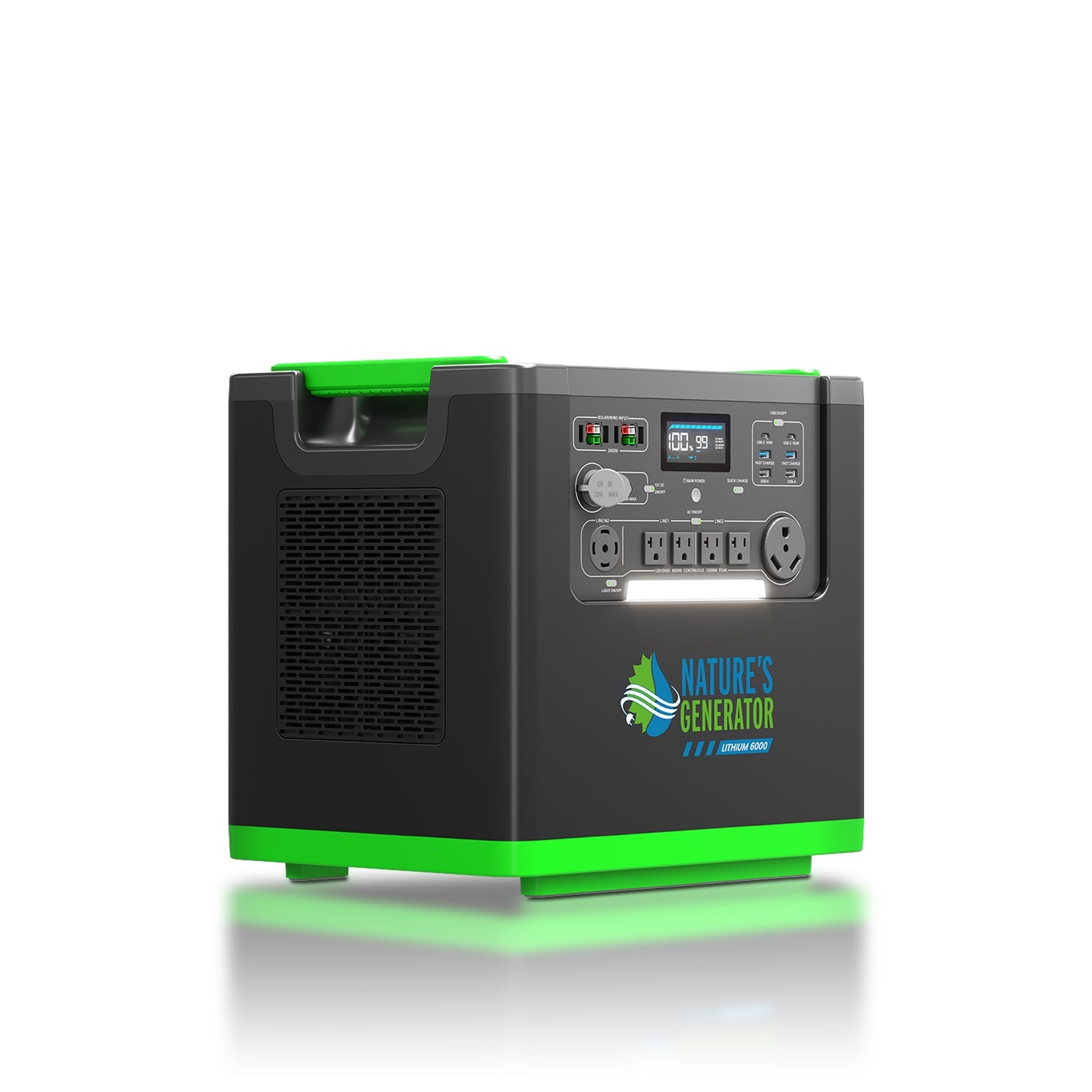 Nature's Generator Lithium 6000 Solar Generator Kit with Wind Turbine - Generator Vault - Lithium 6000 + 2x 410W Rigid Panel + Wind Turbine - 