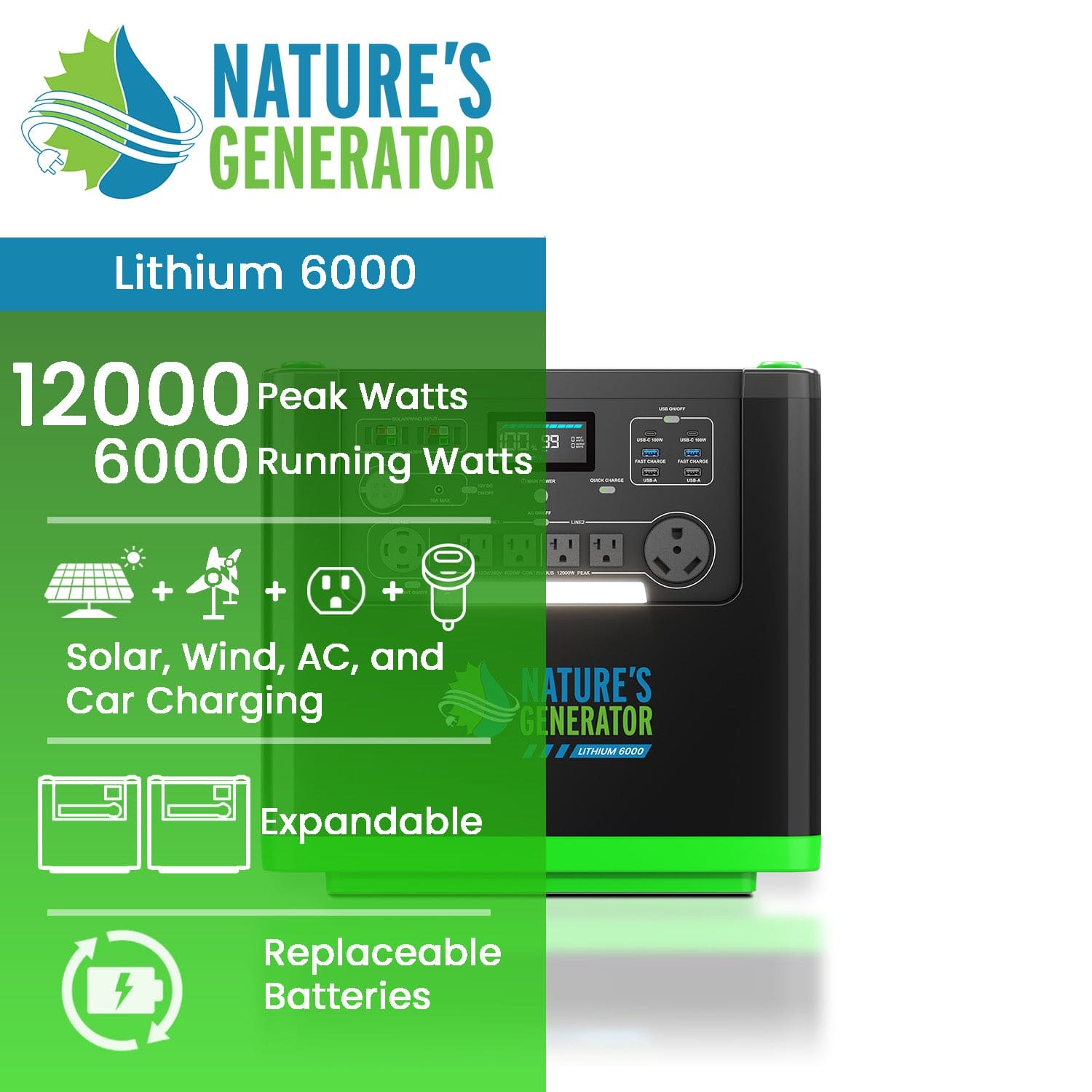 Nature's Generator Lithium 6000 Portable Power Station - Generator Vault - Lithium 6000 Power Station - 