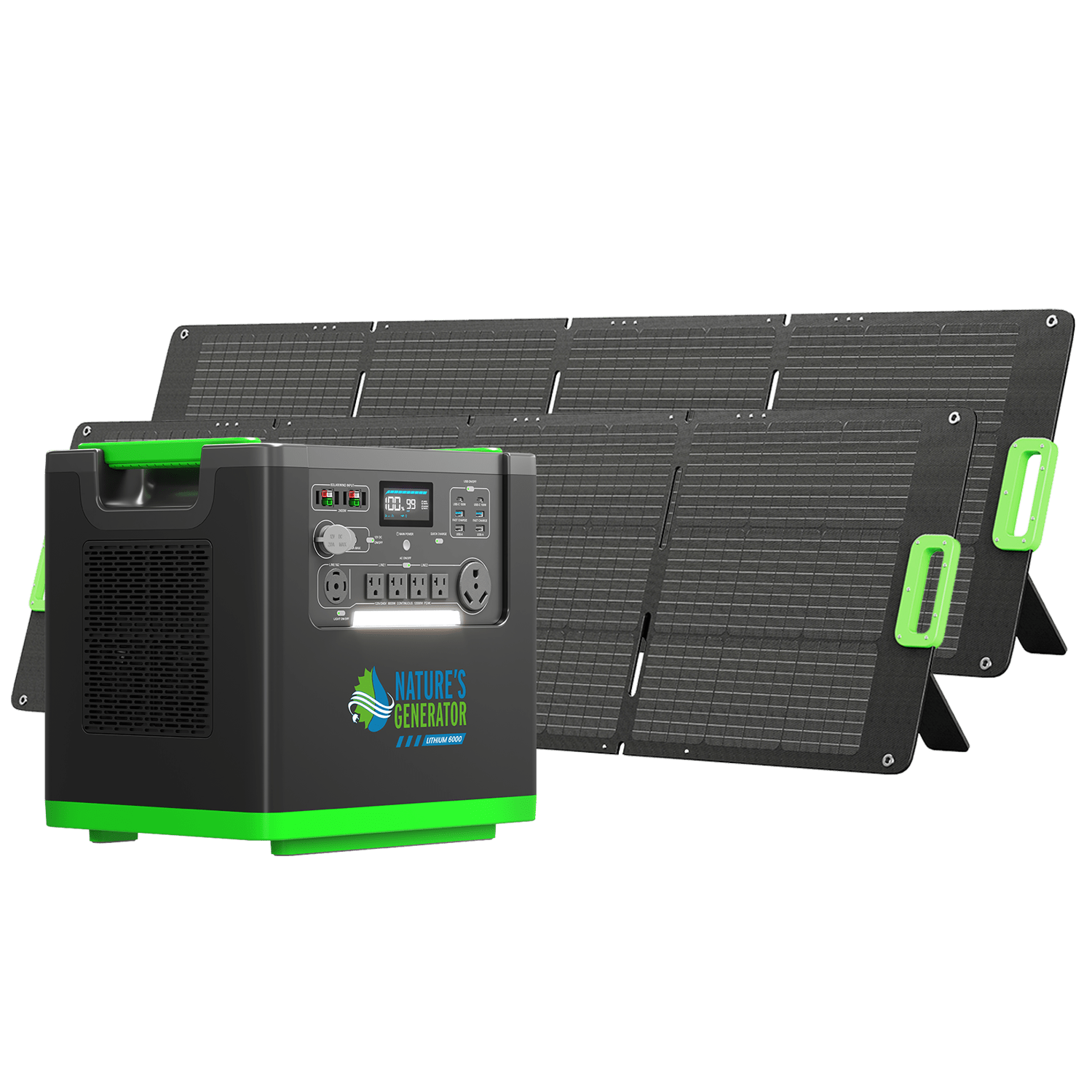 Nature's Generator Lithium 6000 Solar Generator Kit - Generator Vault - Lithium 6000 + 2x 200W Folding Solar Panel - 