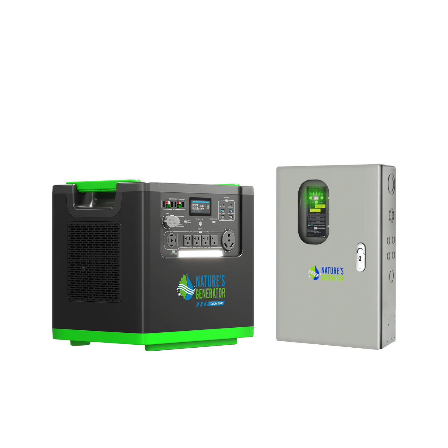 Nature's Generator Lithium 6000 Portable Power Station with Transfer Switch - Generator Vault - Lithium 6000 + 30A Automatic Transfer Switch - 