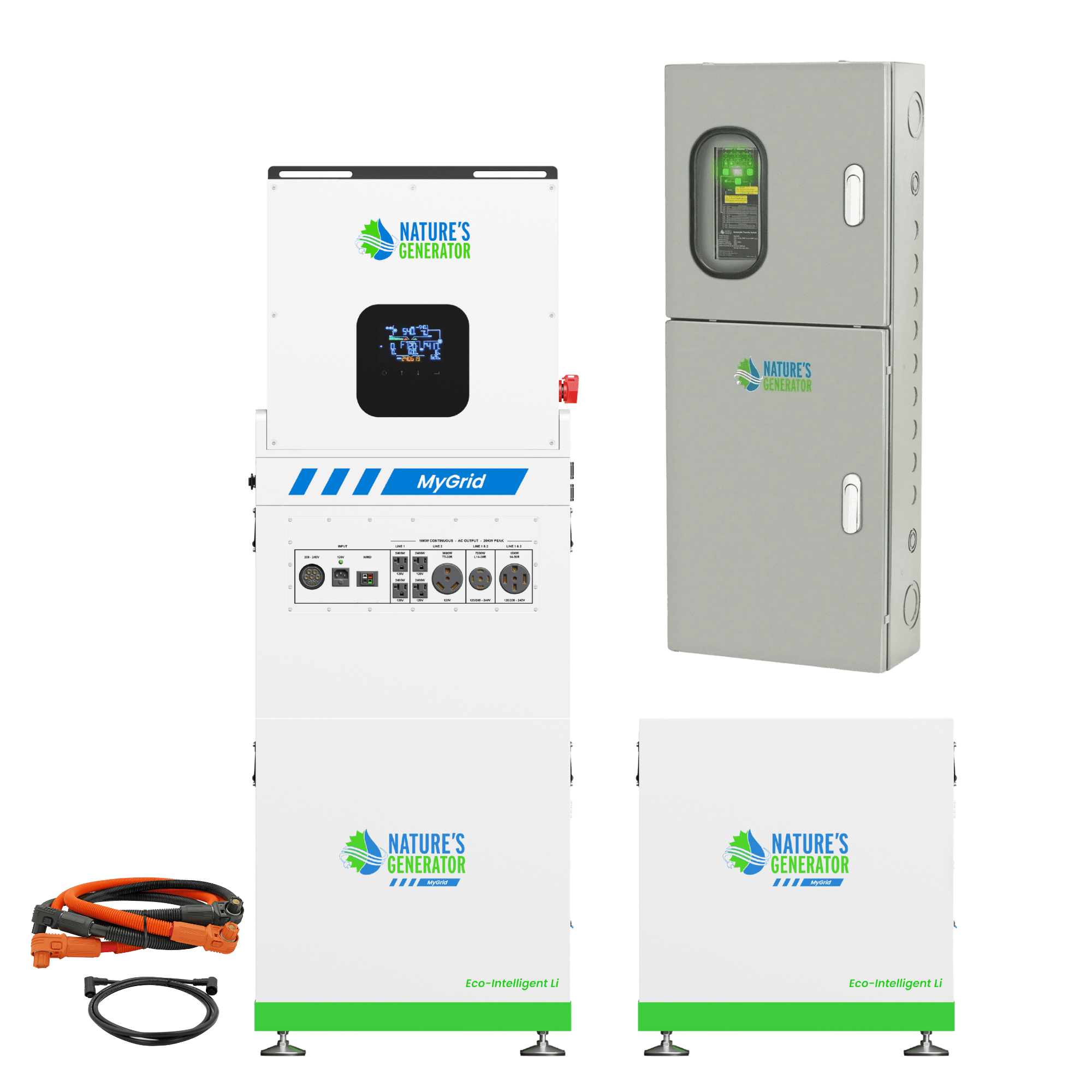 Nature's Generator MyGrid 10K Portable Power Station with Transfer Switch - Generator Vault - MyGrid 10K + Solar Battery + 125A ATS - 