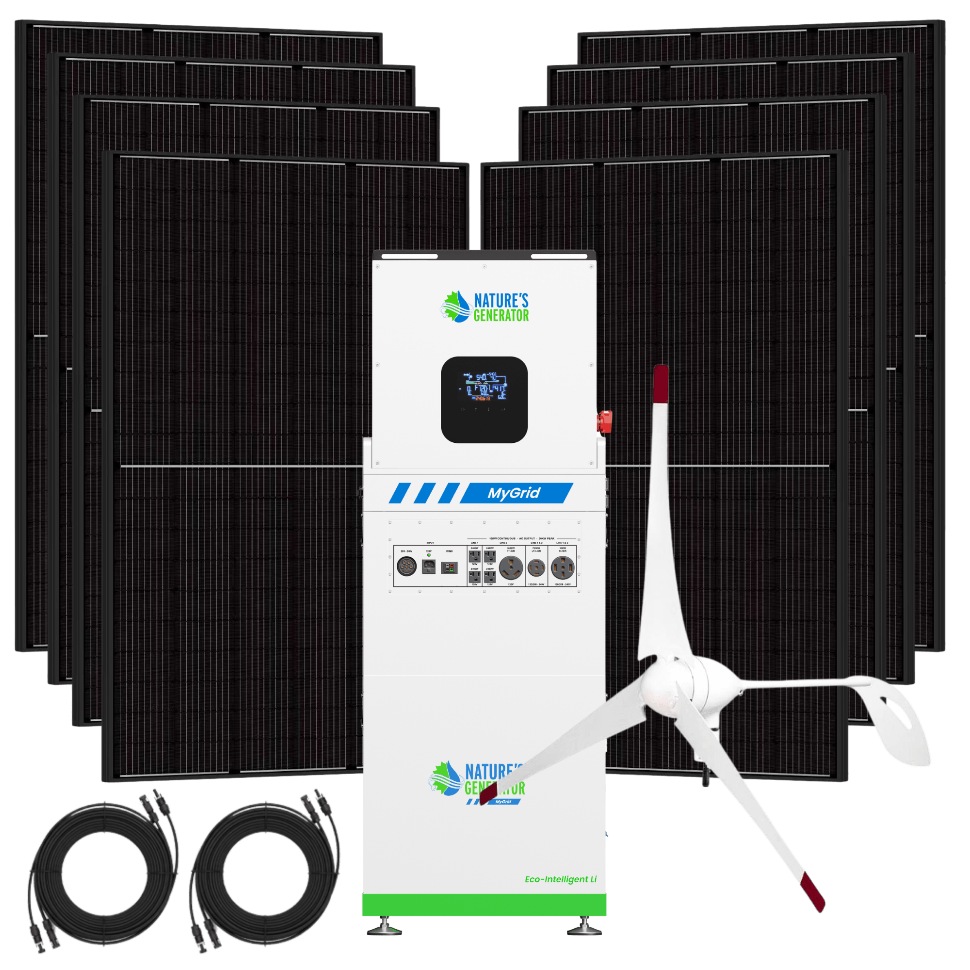 Nature's Generator MyGrid 10K Solar Generator Kit with Wind Turbine - Generator Vault - MyGrid 10K + 8x 410W Rigid Solar + 350W Wind Turbine - 