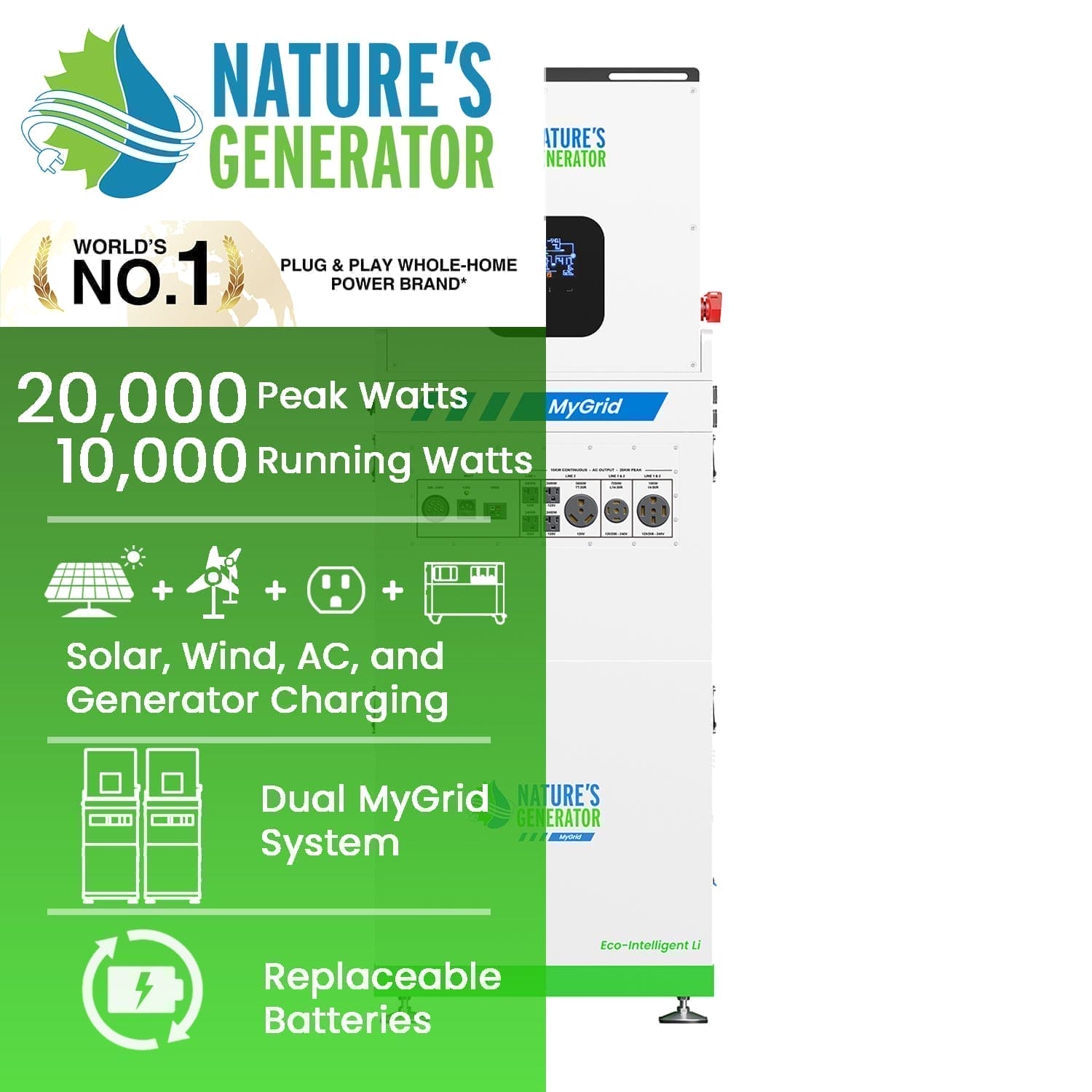 Nature's Generator MyGrid 10K Portable Power Station - Generator Vault - MyGrid 10K Whole Home Generator - 