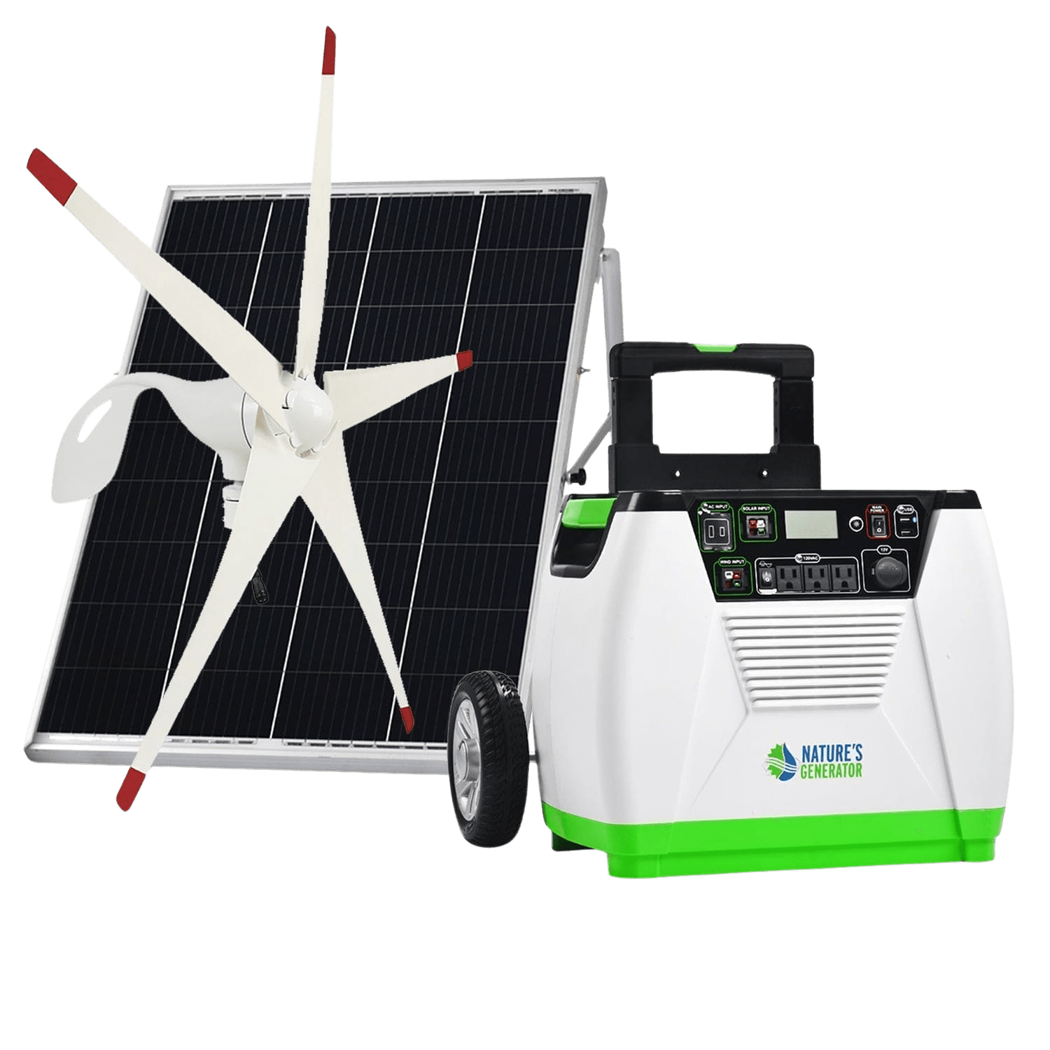 Nature's Generator 1800W Gold WE Solar Generator Kit with Wind Turbine - Generator Vault - Standard 1800 + 100W Rigid Panel + 150W Wind Turbine - 