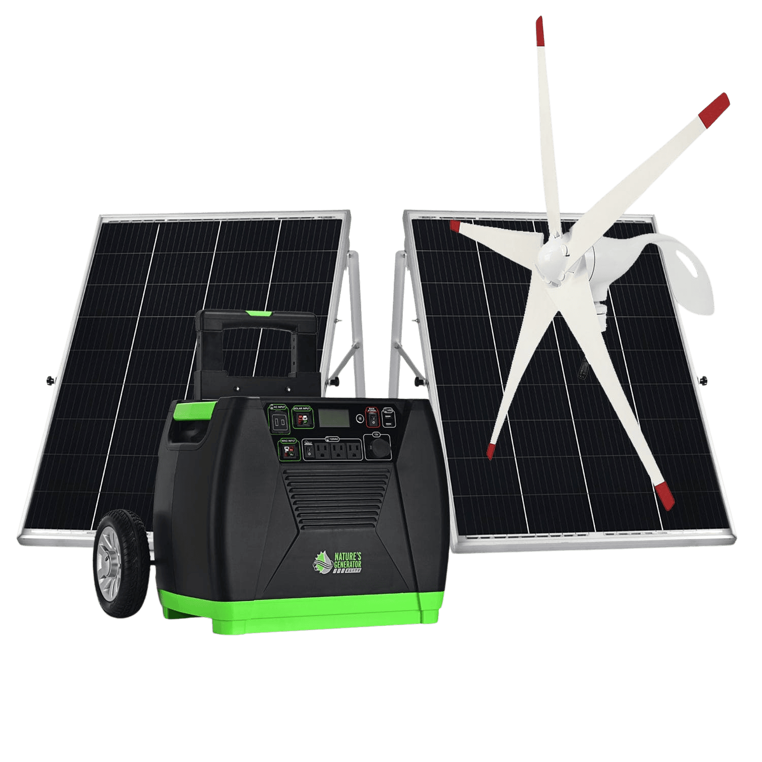 Nature's Generator Elite Gold WE Solar Generator Kit with Wind Turbine - Generator Vault - Elite Generator + 2x 100W Panel + Wind Turbine - 