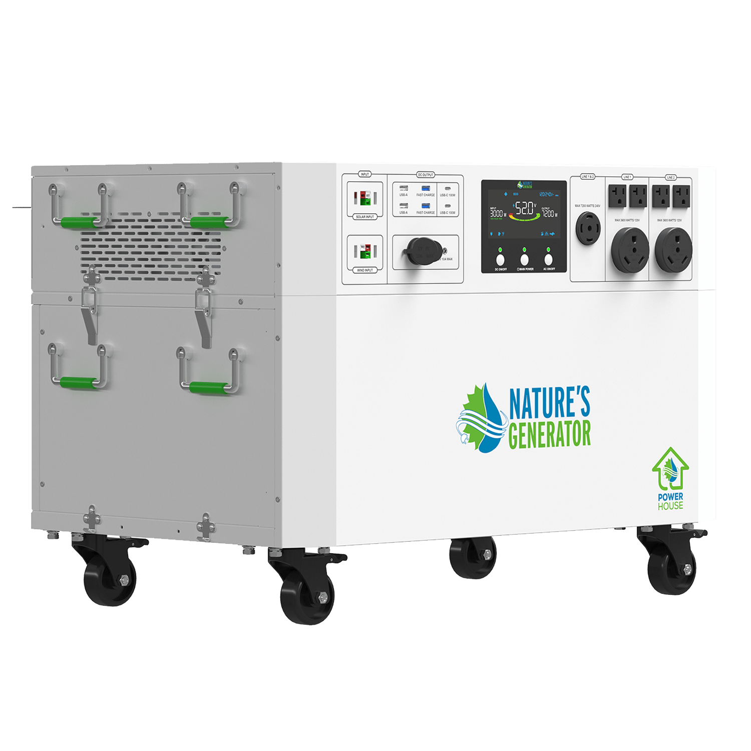 Nature's Generator Powerhouse V2 Solar Generator Kit with Wind Turbine - Generator Vault - Powerhouse + 2x 410W Rigid Panel + 350W Wind Turbine - 