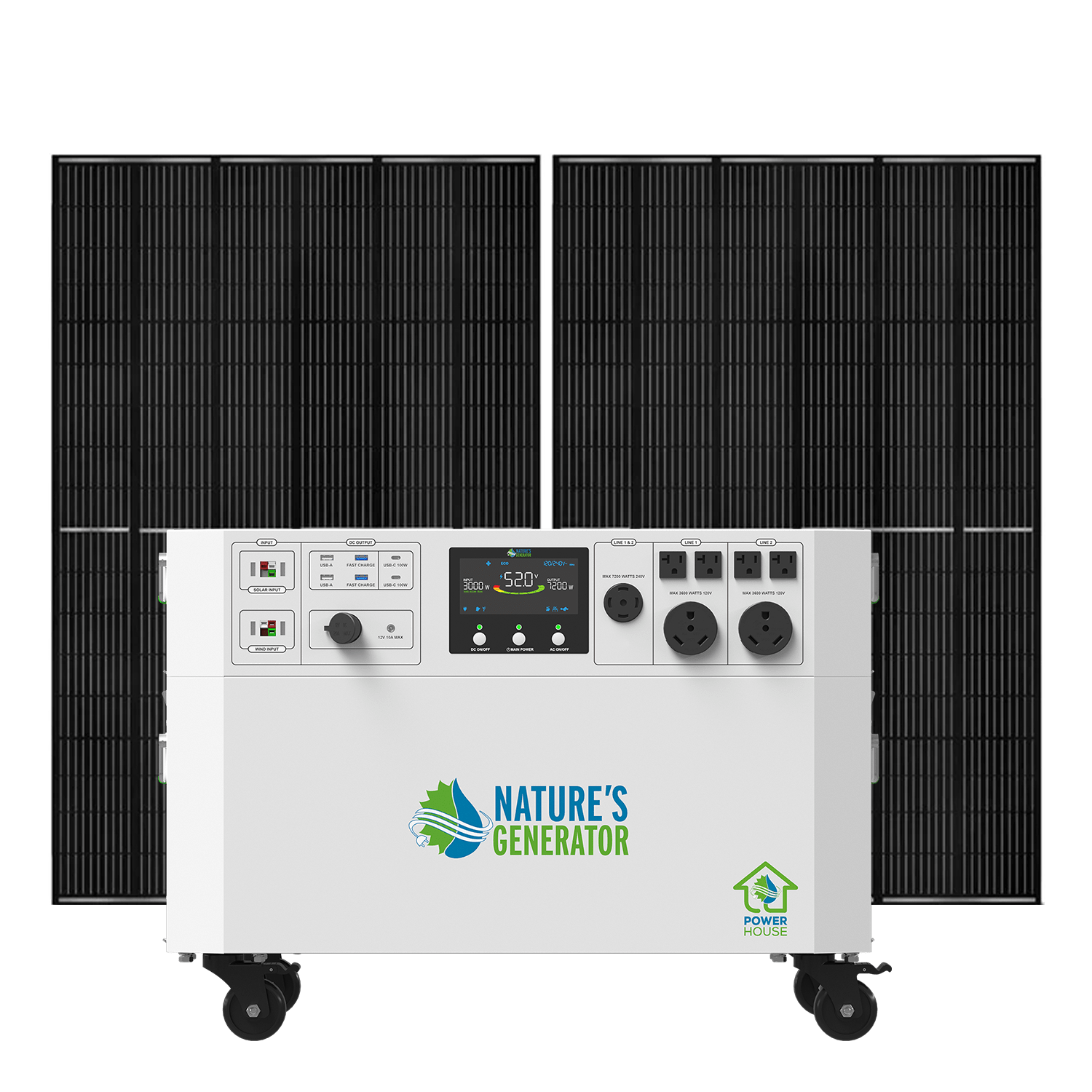 Nature's Generator Powerhouse V2 Solar Generator Kit - Generator Vault - Powerhouse + 2x 410W Rigid Solar Panel - 