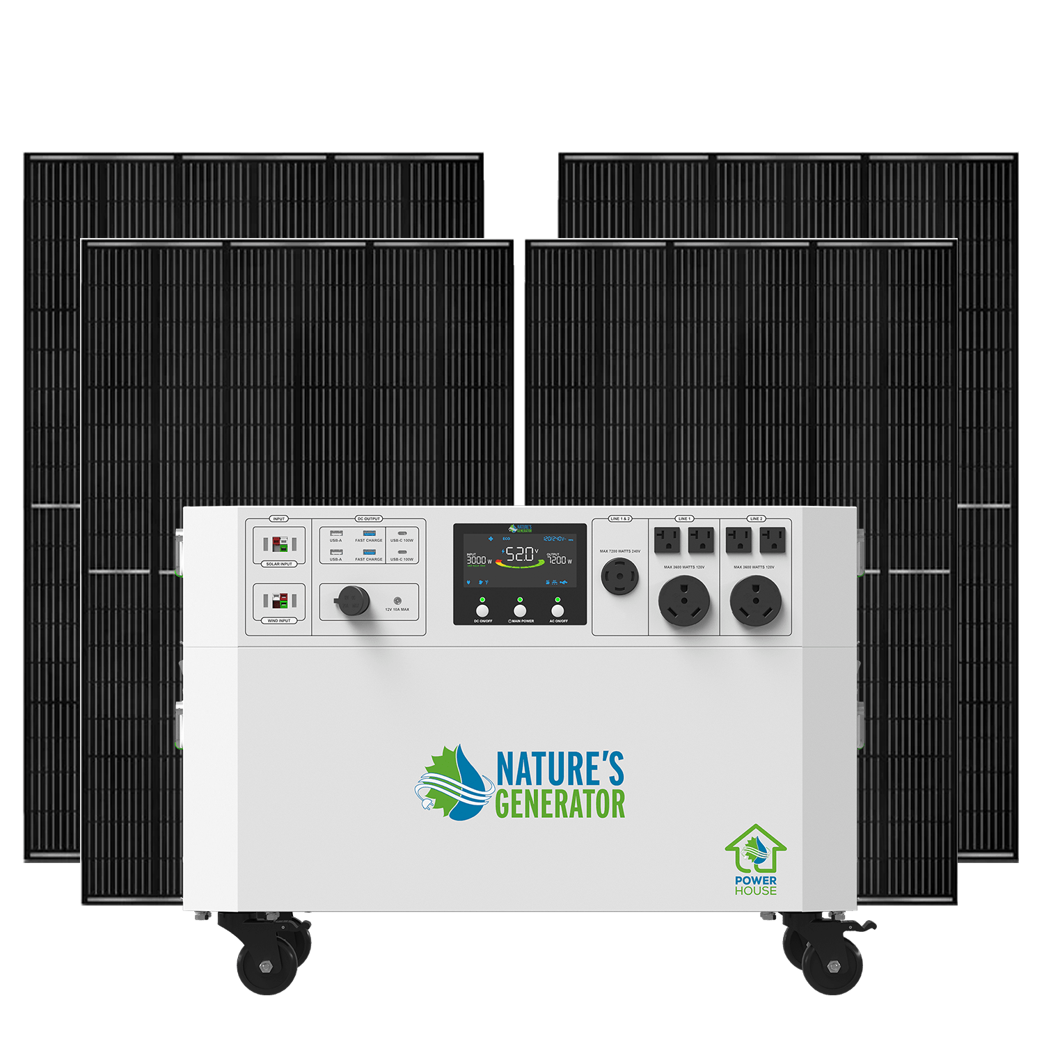 Nature's Generator Powerhouse V2 Solar Generator Kit - Generator Vault - Powerhouse + 4x 410W Rigid Solar Panel - 