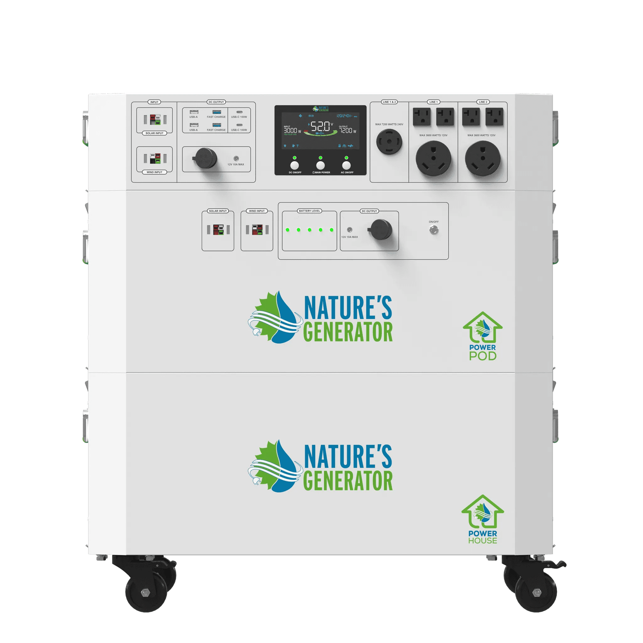 Nature's Generator Powerhouse V2 Portable Power Station - Generator Vault - Powerhouse + Power Pod (7200W/9600Wh) - 