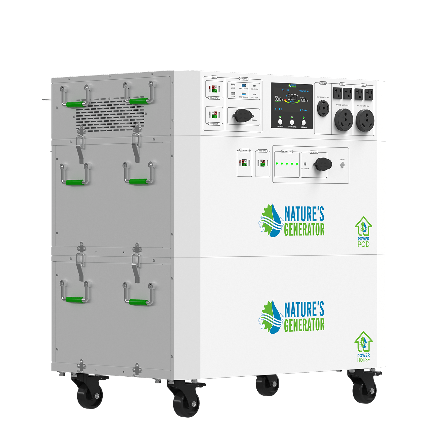 Nature's Generator Powerhouse V2 Portable Power Station with Transfer Switch - Generator Vault - Powerhouse + 2x 410W Rigid Panel + Transfer Switch - 
