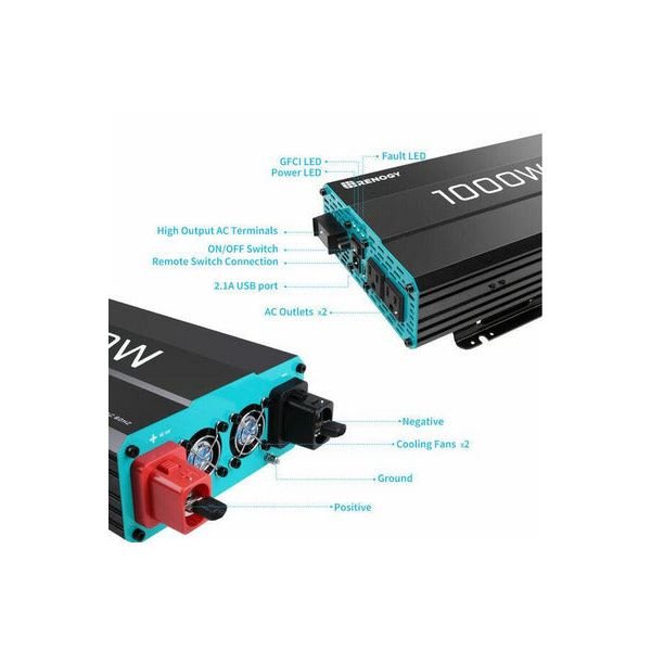 Renogy 1000W 12V Pure Sine Wave Inverter - Generator Vault - 