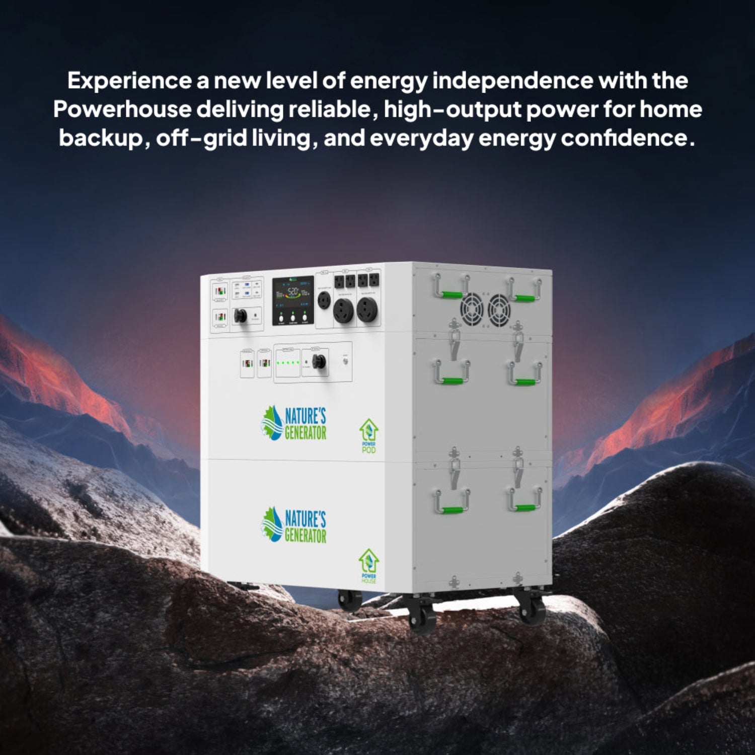 Nature's Generator Powerhouse Power Pod Battery Backup Systems - Generator Vault - Power Pod + 2x 410W Rigid Panel - 