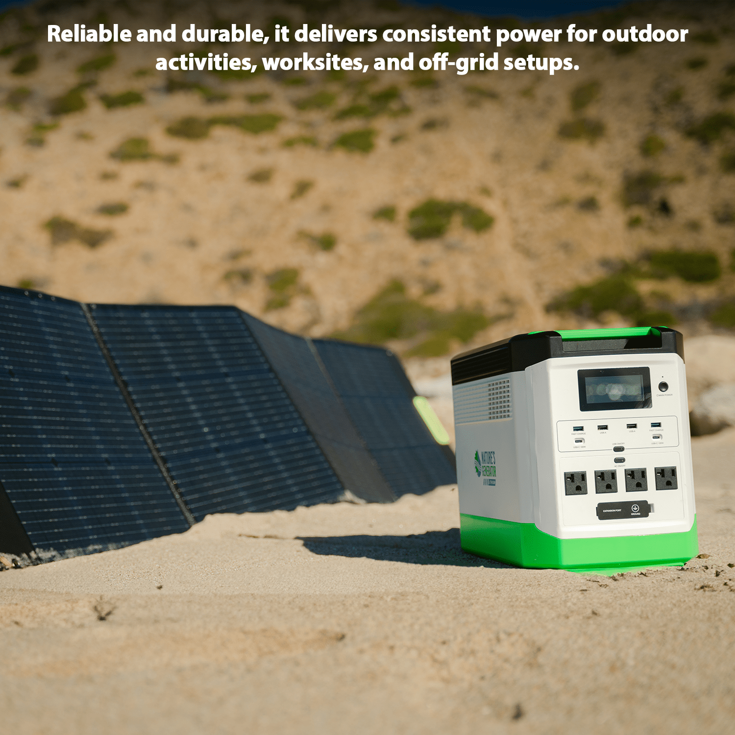 Nature's Generator Lithium 1800 Portable Power Station with Transfer Switch - Generator Vault - Lithium 1800 + 100W Rigid Panel + 4 - Circuit Transfer Switch - 