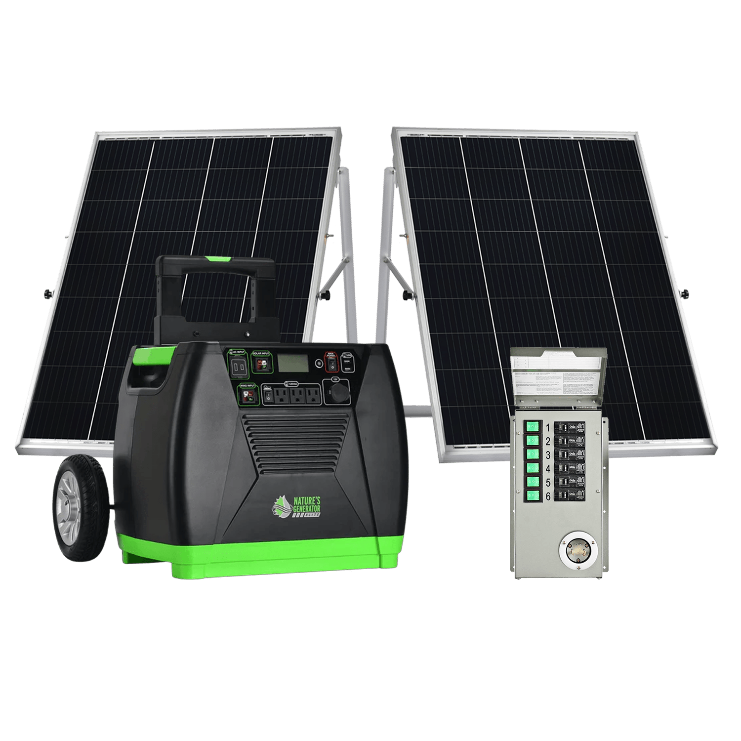 Nature's Generator Elite Gold PE Portable Power Station with Transfer Switch - Generator Vault - Elite Generator + 2x 100W Panel + Transfer Switch - 