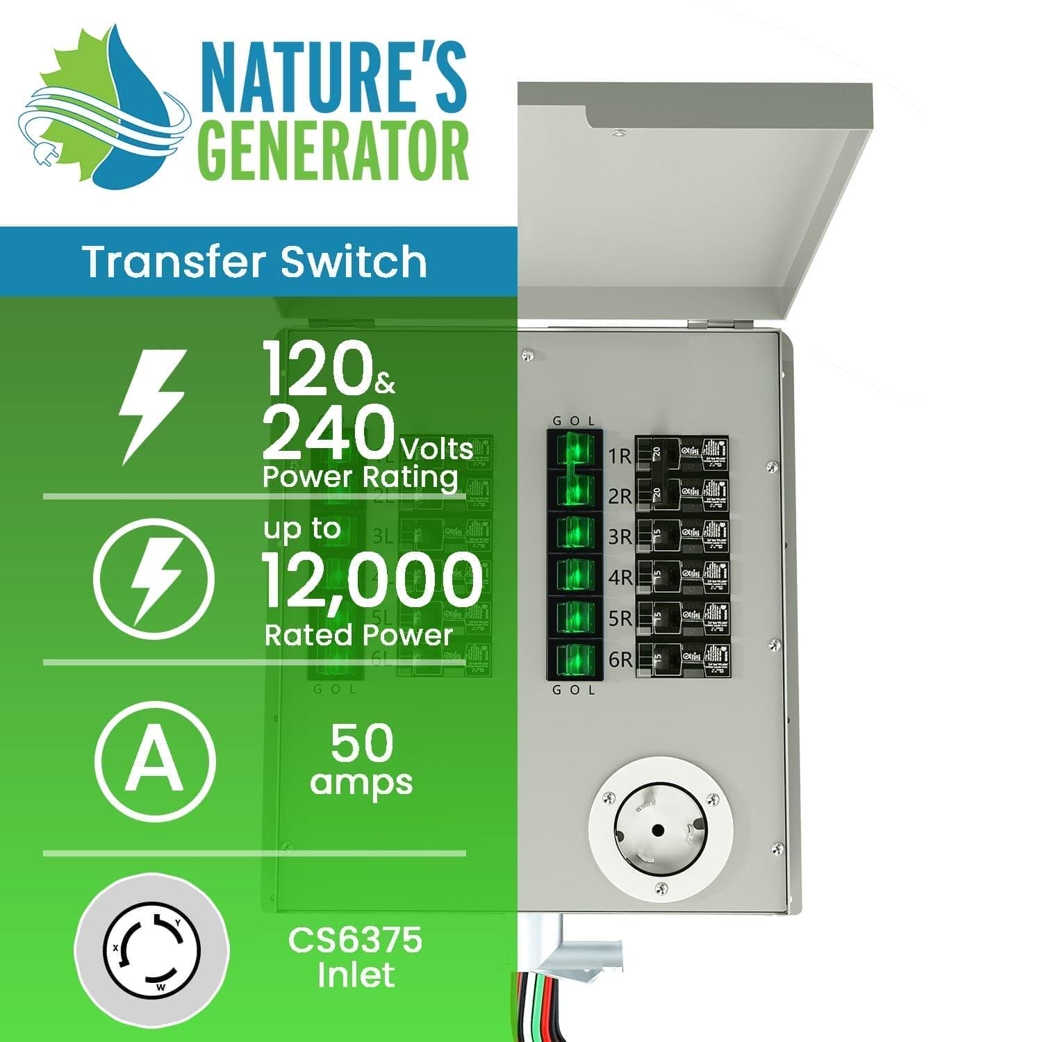 Nature's Generator 12 - Circuit 120/240V 50A Manual Transfer Switch - Generator Vault - 