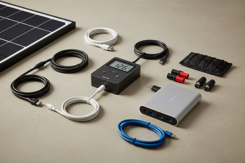 Universal Solar Charging Accessories Kit with cables and connectors