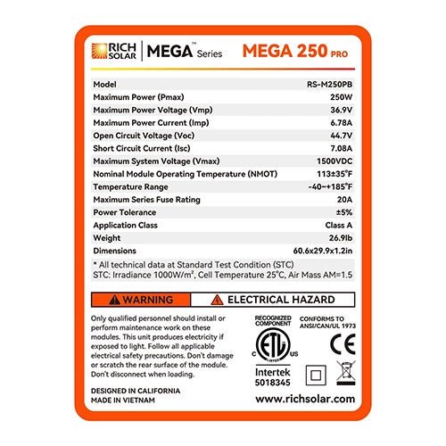 Rich Solar Mega 250 Pro Watt Monocrystalline Solar Panel Silver - Generator Vault - 