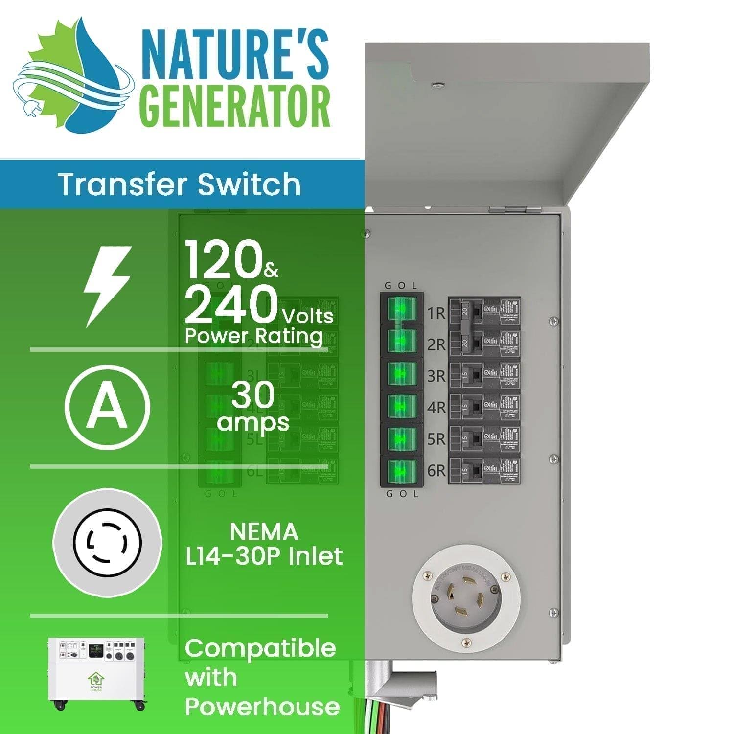Nature's Generator 12 - Circuit 120/240V 30A Manual Transfer Switch - Generator Vault - 12 - Circuit 30A Transfer Switch - 