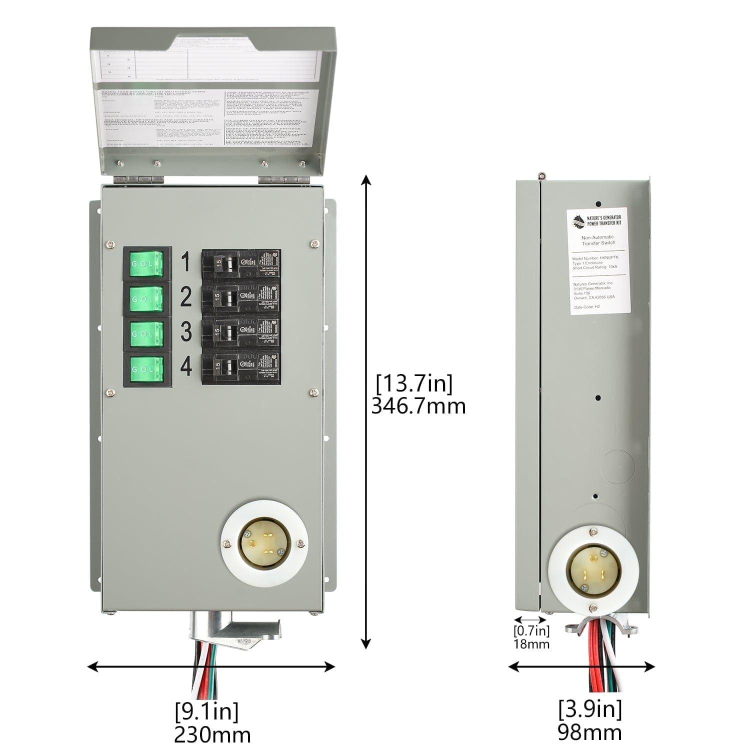 Nature's Generator Lithium 1800 Portable Power Station with Transfer Switch - Generator Vault - Lithium 1800 + 100W Rigid Panel + 4 - Circuit Transfer Switch - 
