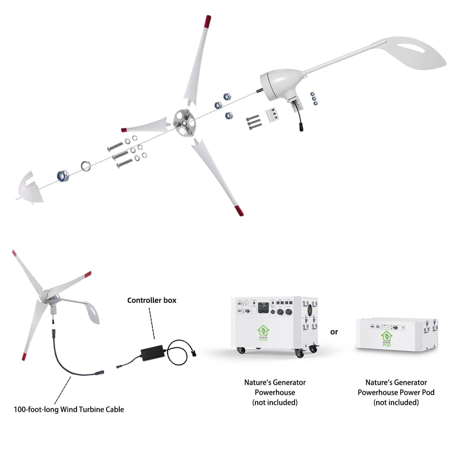 Nature's Generator Powerhouse V2 Solar Generator Kit with Wind Turbine - Generator Vault - Powerhouse + 2x 410W Rigid Panel + 350W Wind Turbine - 
