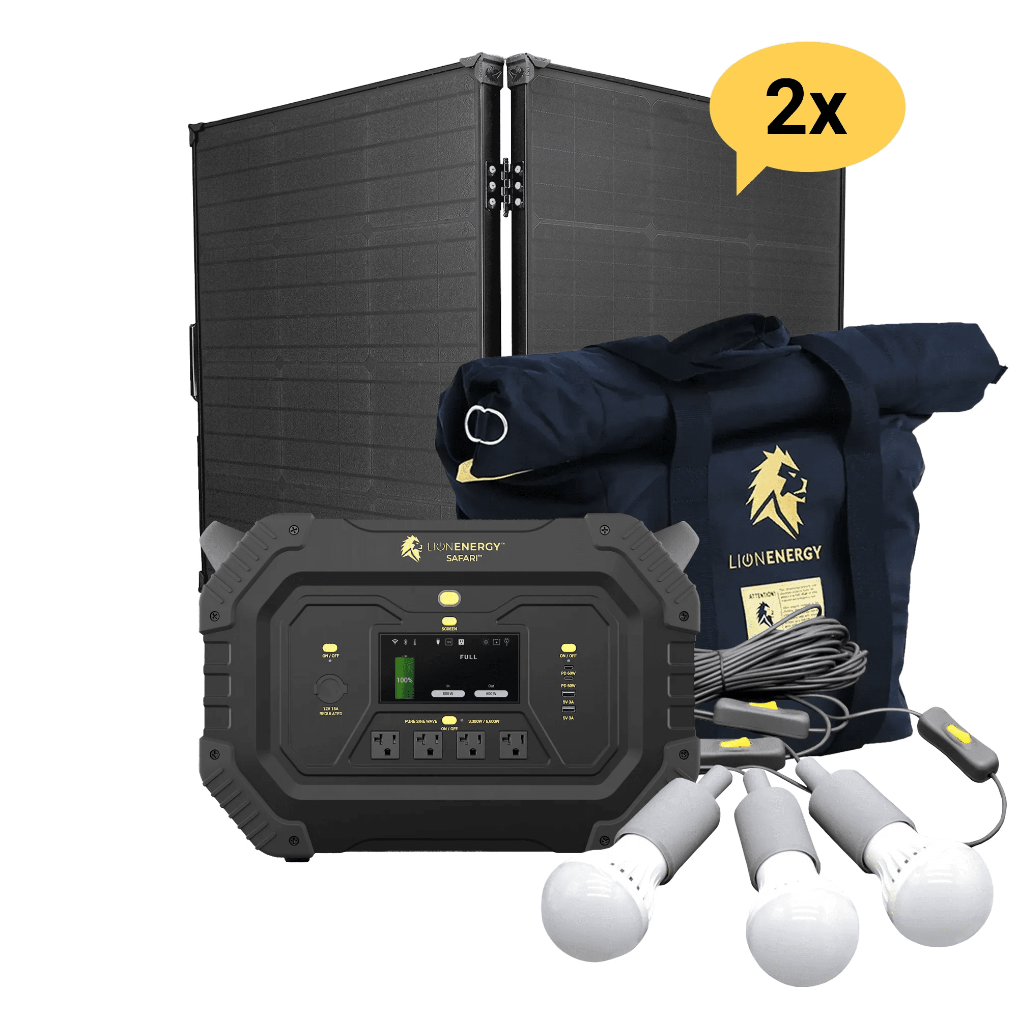 Lion Energy Safari 3000W Portable Power Station Custom Bundle Solar Generator Kit - Generator Vault-0 Solar panels-0 EMP Bags-0 LED light strings