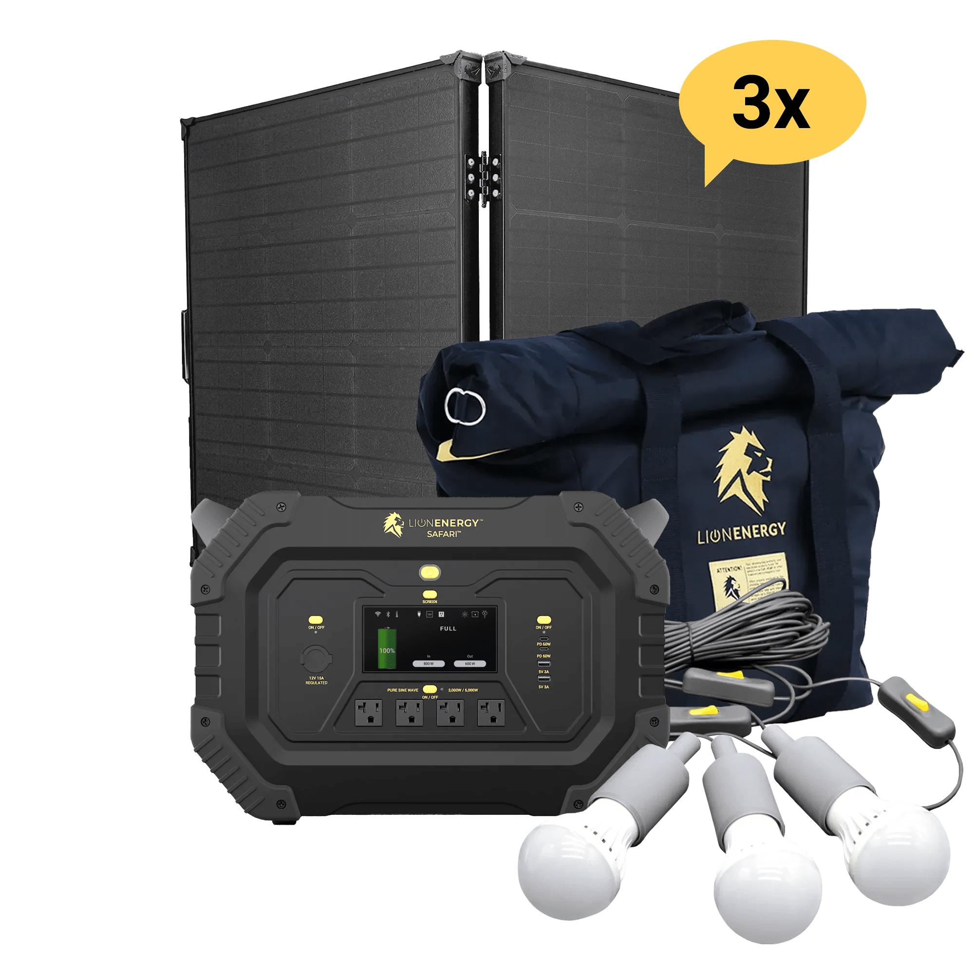 Lion Energy Safari 3000W Portable Power Station Custom Bundle Solar Generator Kit - Generator Vault-0 Solar panels-0 EMP Bags-0 LED light strings