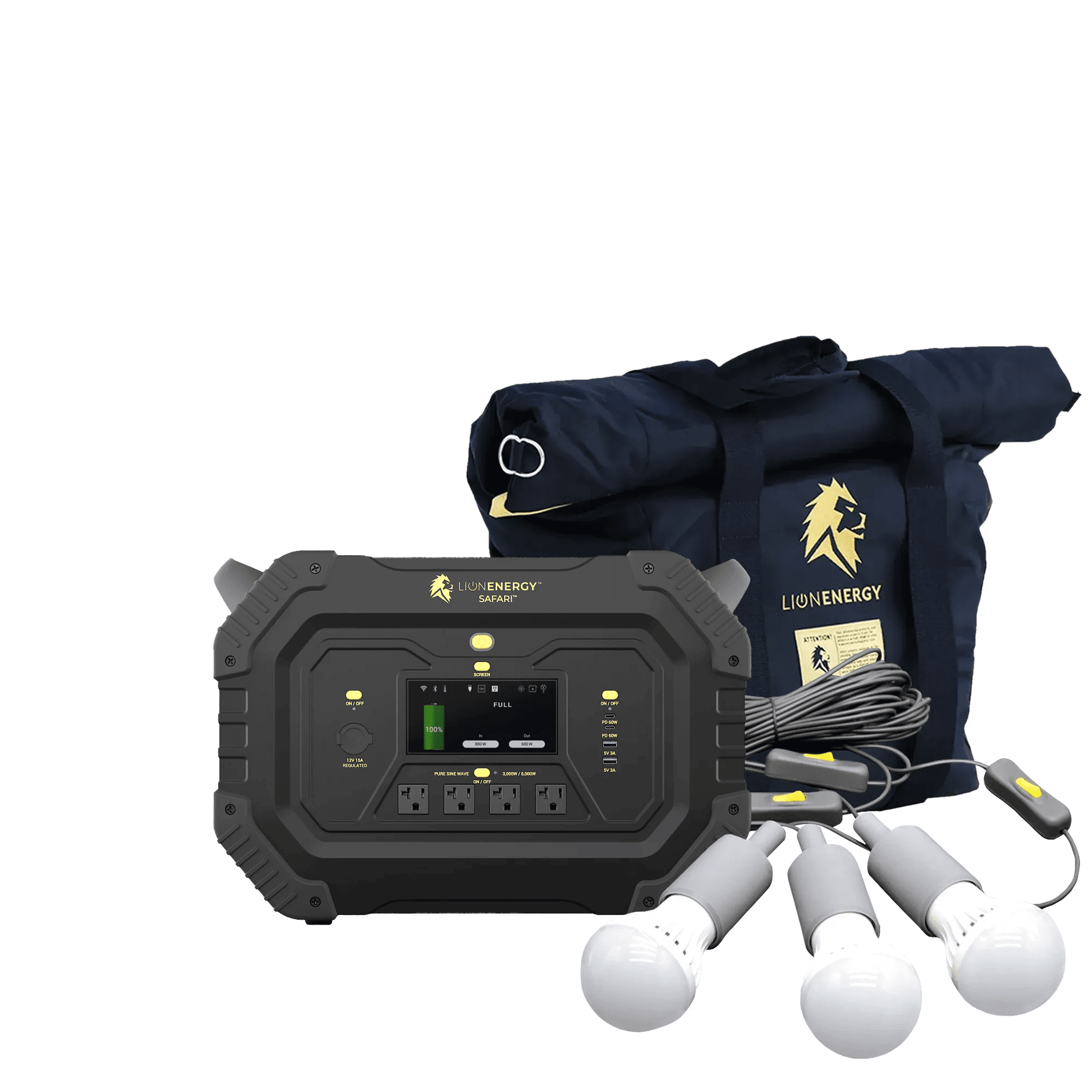 Lion Energy Safari 3000W Portable Power Station Custom Bundle Solar Generator Kit - Generator Vault-0 Solar panels-1 EMP Bag-1 LED light string