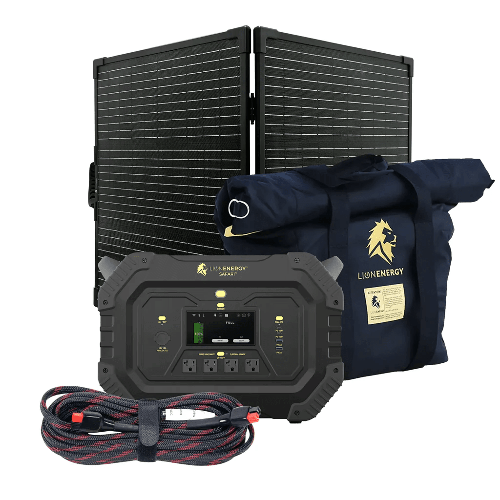 Lion Energy Safari 3000W Portable Power Station Custom Bundle Solar Generator Kit - Generator Vault-1 Solar panel-1 EMP Bag-0 LED light strings
