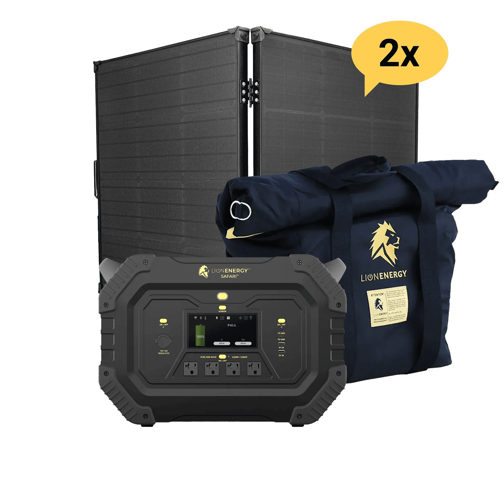 Lion Energy Safari 3000W Portable Power Station Custom Bundle Solar Generator Kit - Generator Vault-0 Solar panels-0 EMP Bags-0 LED light strings