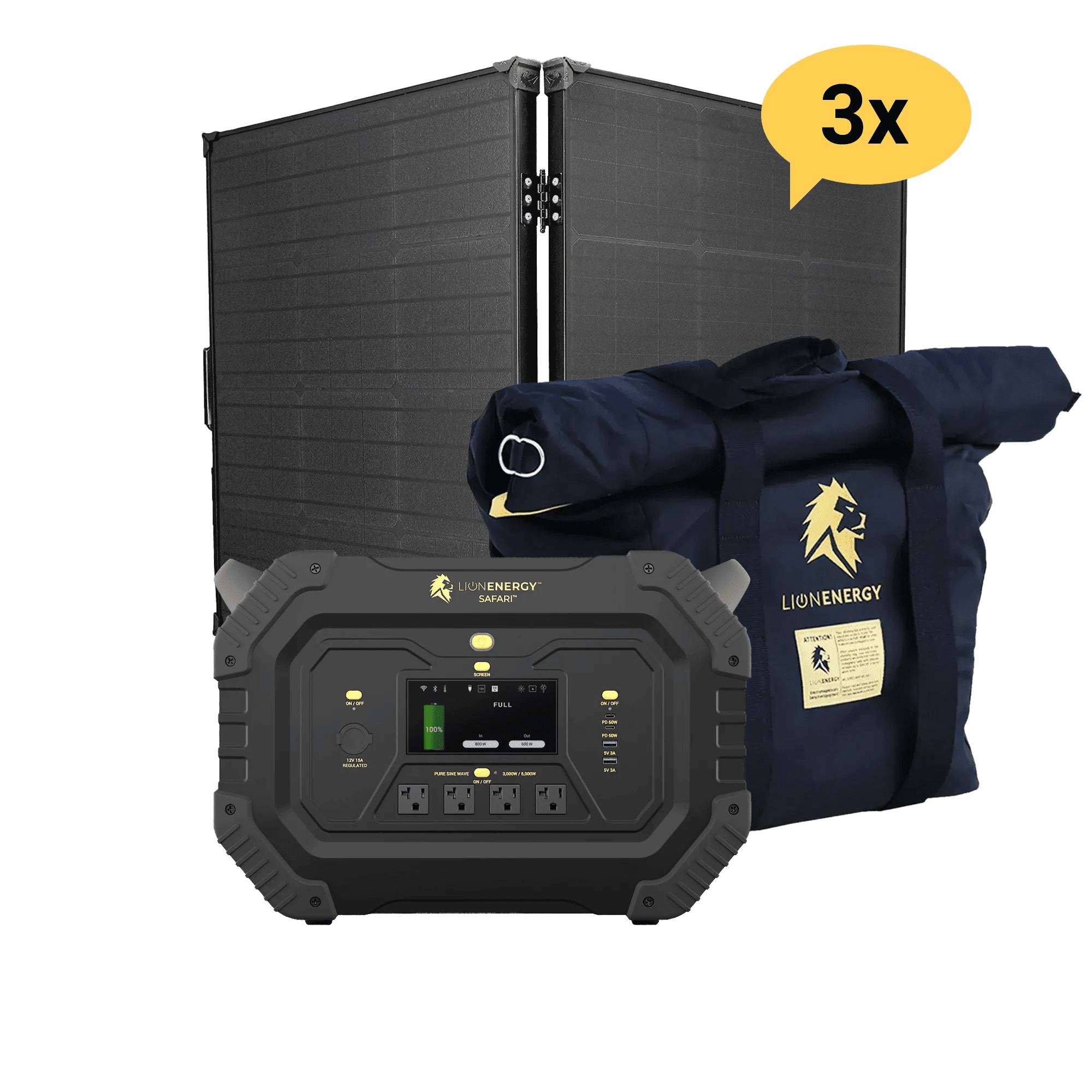 Lion Energy Safari 3000W Portable Power Station Custom Bundle Solar Generator Kit - Generator Vault-0 Solar panels-0 EMP Bags-0 LED light strings