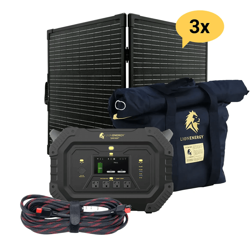Lion Energy Safari 3000W Portable Power Station Custom Bundle Solar Generator Kit - Generator Vault-3 Solar panels-1 EMP Bag-0 LED light strings