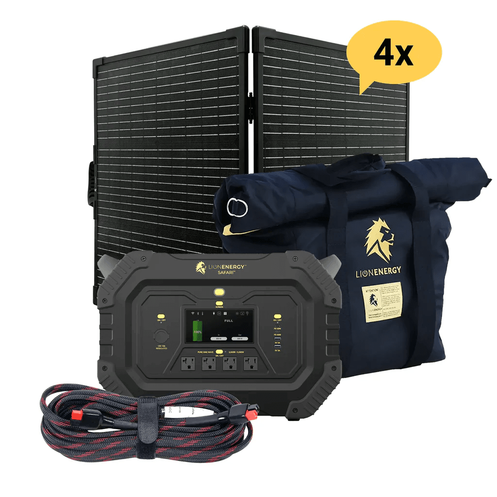 Lion Energy Safari 3000W Portable Power Station Custom Bundle Solar Generator Kit - Generator Vault-4 Solar panels-1 EMP Bag-0 LED light strings