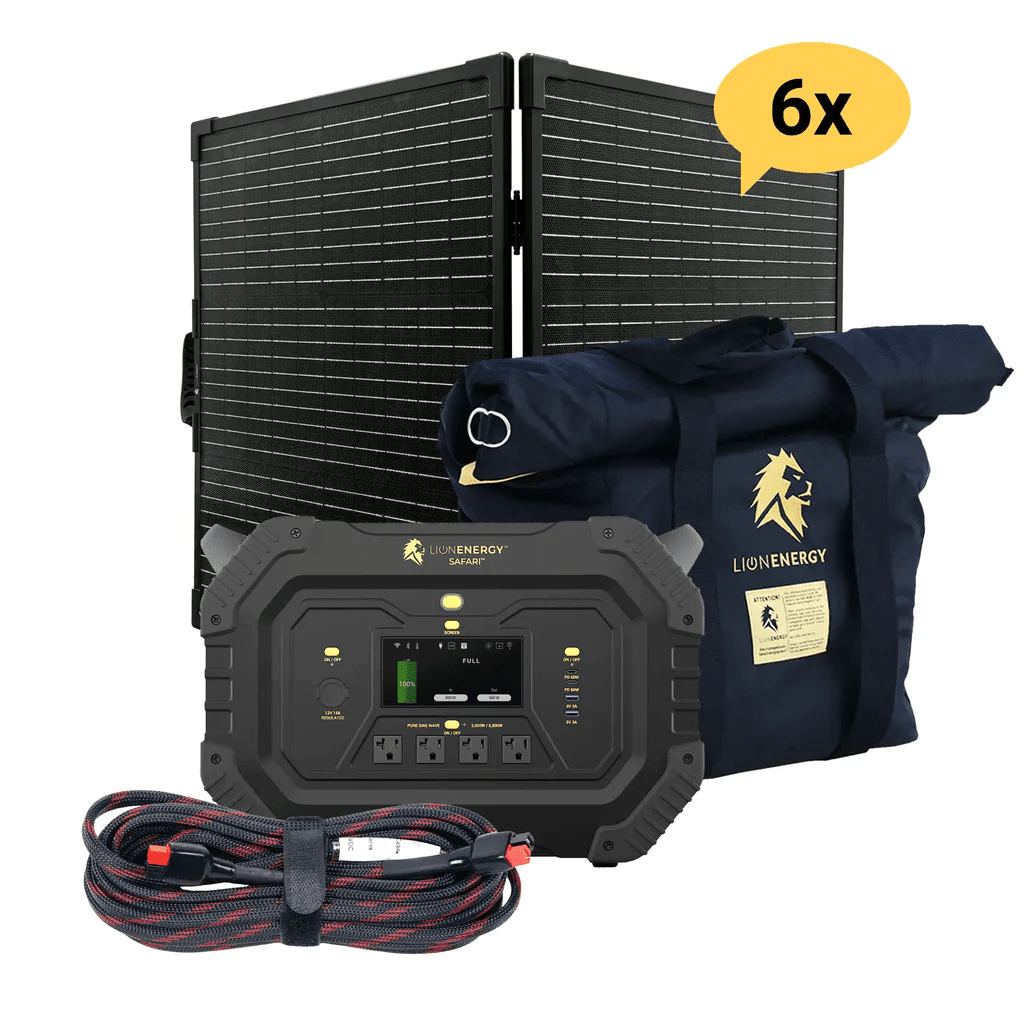 Lion Energy Safari 3000W Portable Power Station Custom Bundle Solar Generator Kit - Generator Vault-6 Solar panels-1 EMP Bag-0 LED light strings