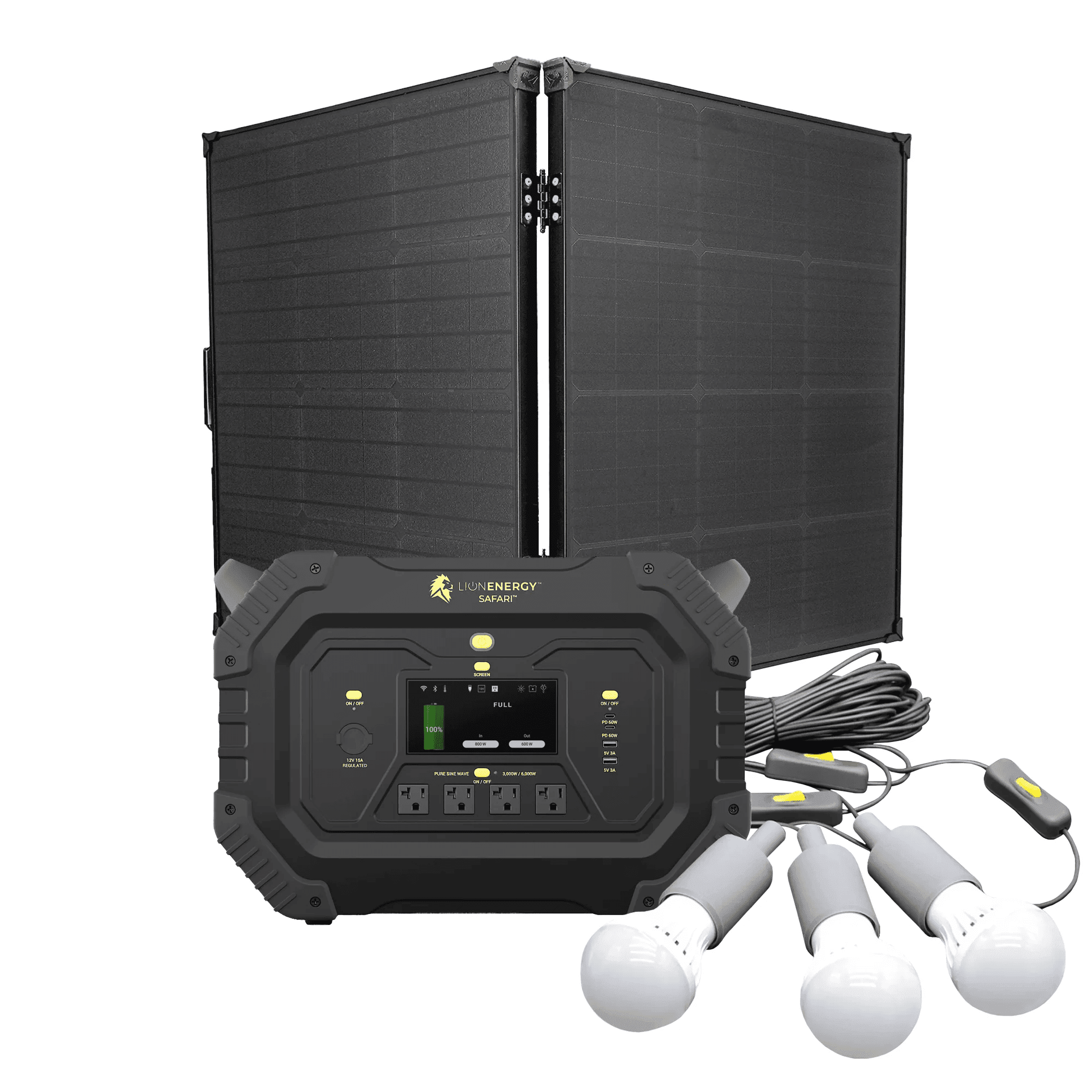 Lion Energy Safari 3000W Portable Power Station Custom Bundle Solar Generator Kit - Generator Vault-0 Solar panels-0 EMP Bags-0 LED light strings