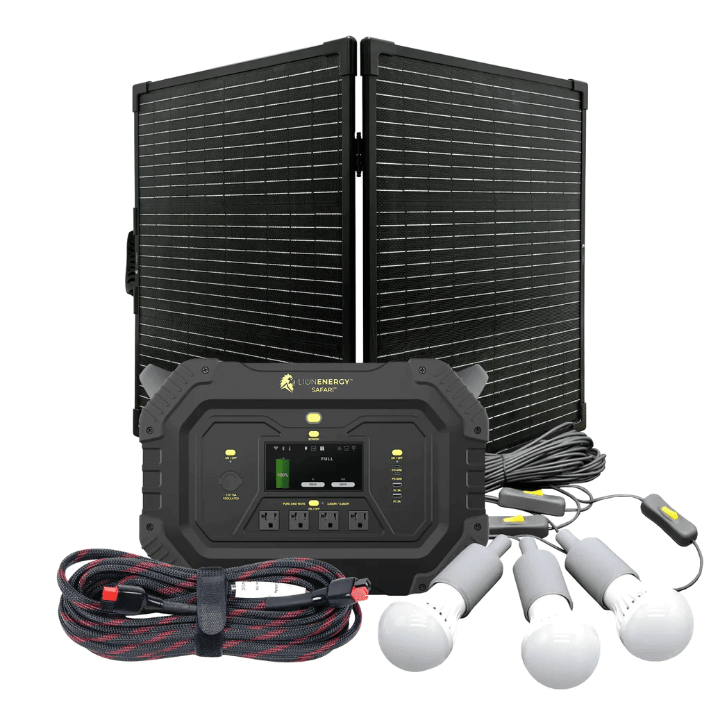 Lion Energy Safari 3000W Portable Power Station Custom Bundle Solar Generator Kit - Generator Vault-1 Solar panel-0 EMP Bags-1 LED light string