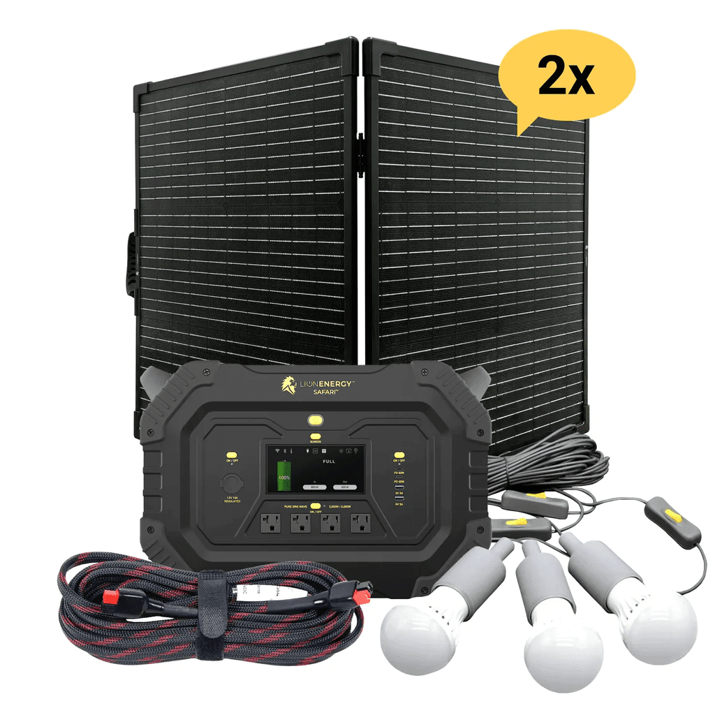 Lion Energy Safari 3000W Portable Power Station Custom Bundle Solar Generator Kit - Generator Vault-2 Solar panels-0 EMP Bags-1 LED light string