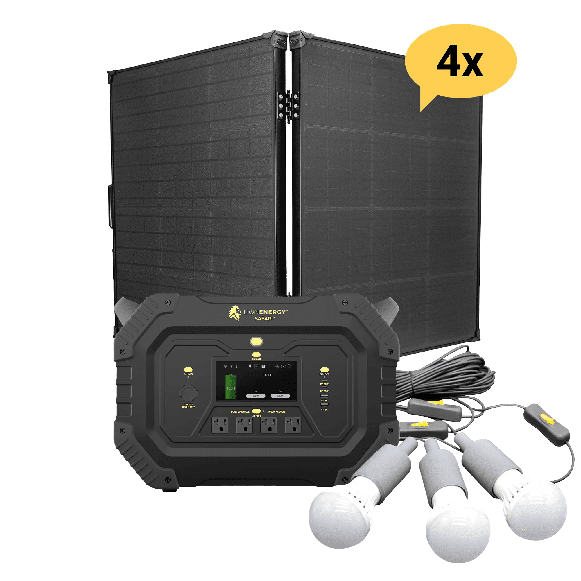 Lion Energy Safari 3000W Portable Power Station Custom Bundle Solar Generator Kit - Generator Vault-0 Solar panels-0 EMP Bags-0 LED light strings